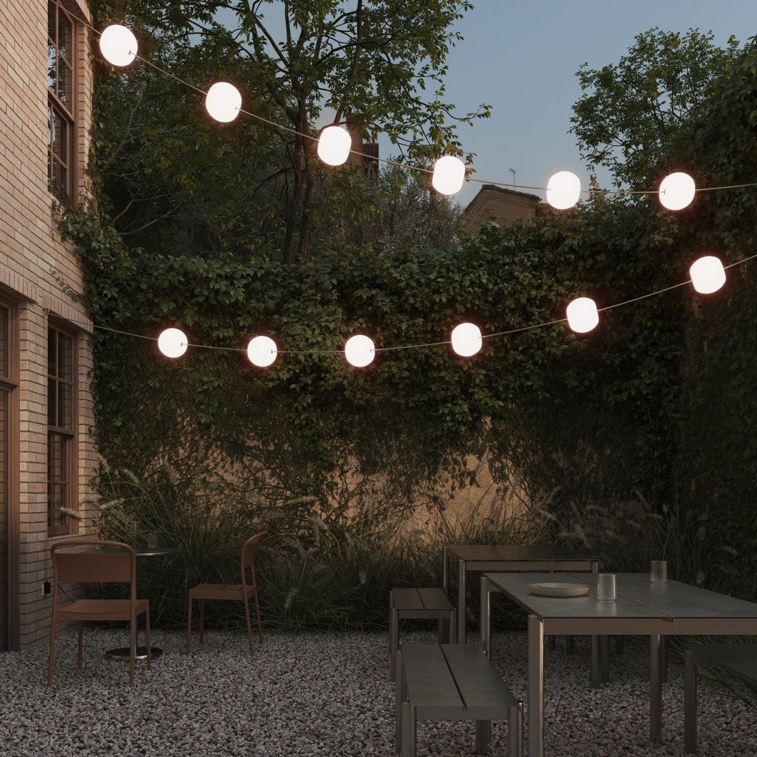Catena luminosa 12 punti luce da esterno IP67 Desert Brown - Marina12 Cherry