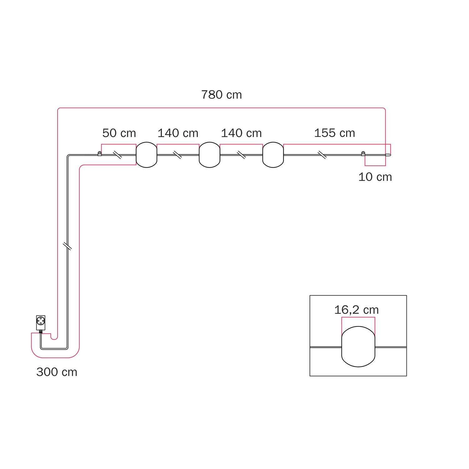 Catena luminosa 3 punti luce da esterno IP67 Desert Brown - Marina3 Cherry 140 cm