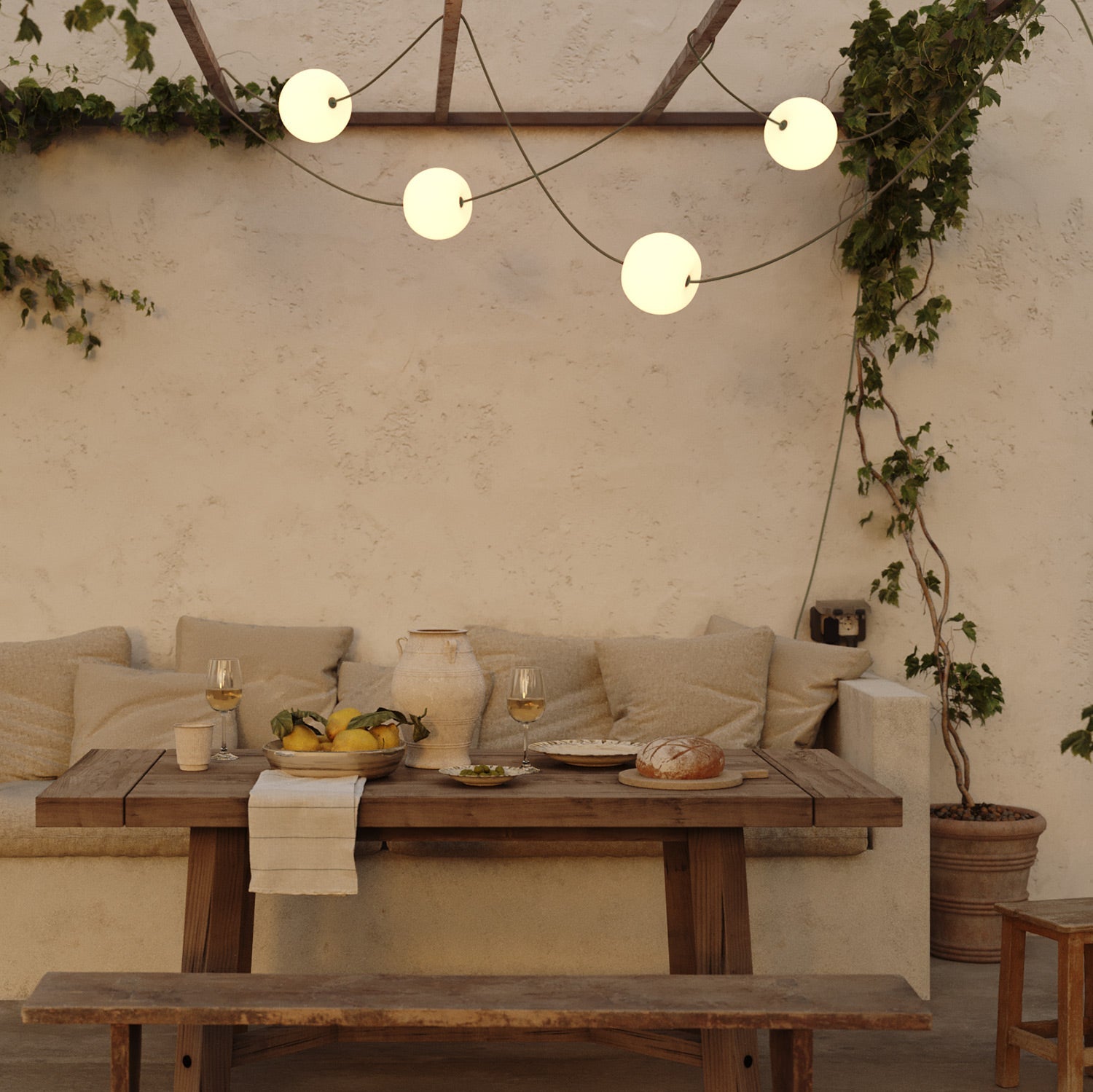 Catena luminosa 4 punti luce da esterno IP67 Verde Oliva - Marina4 Cherry 140 cm