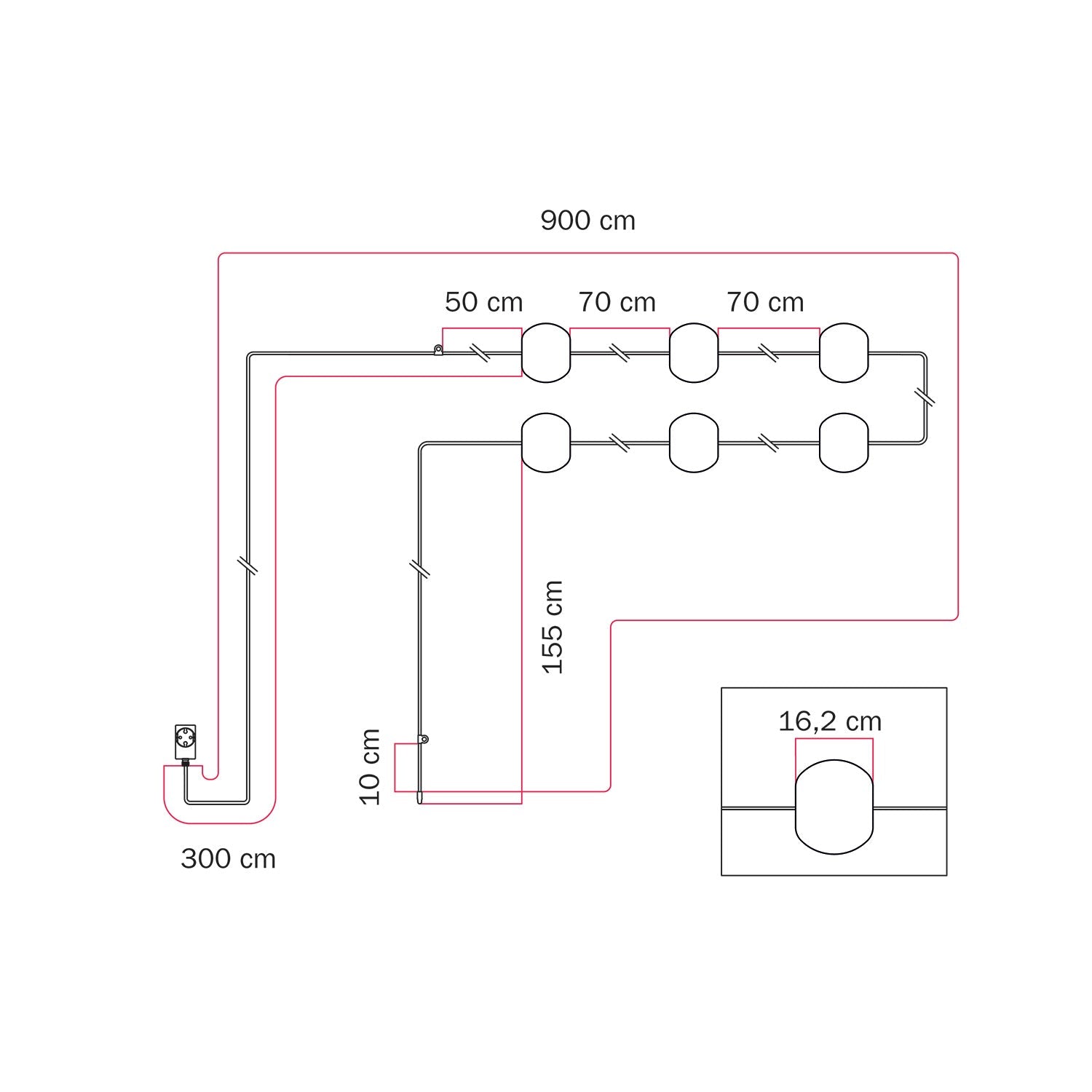 Catena luminosa 6 punti luce da esterno IP67 Rosso Stella Marina - Marina6 Cherry 70 cm