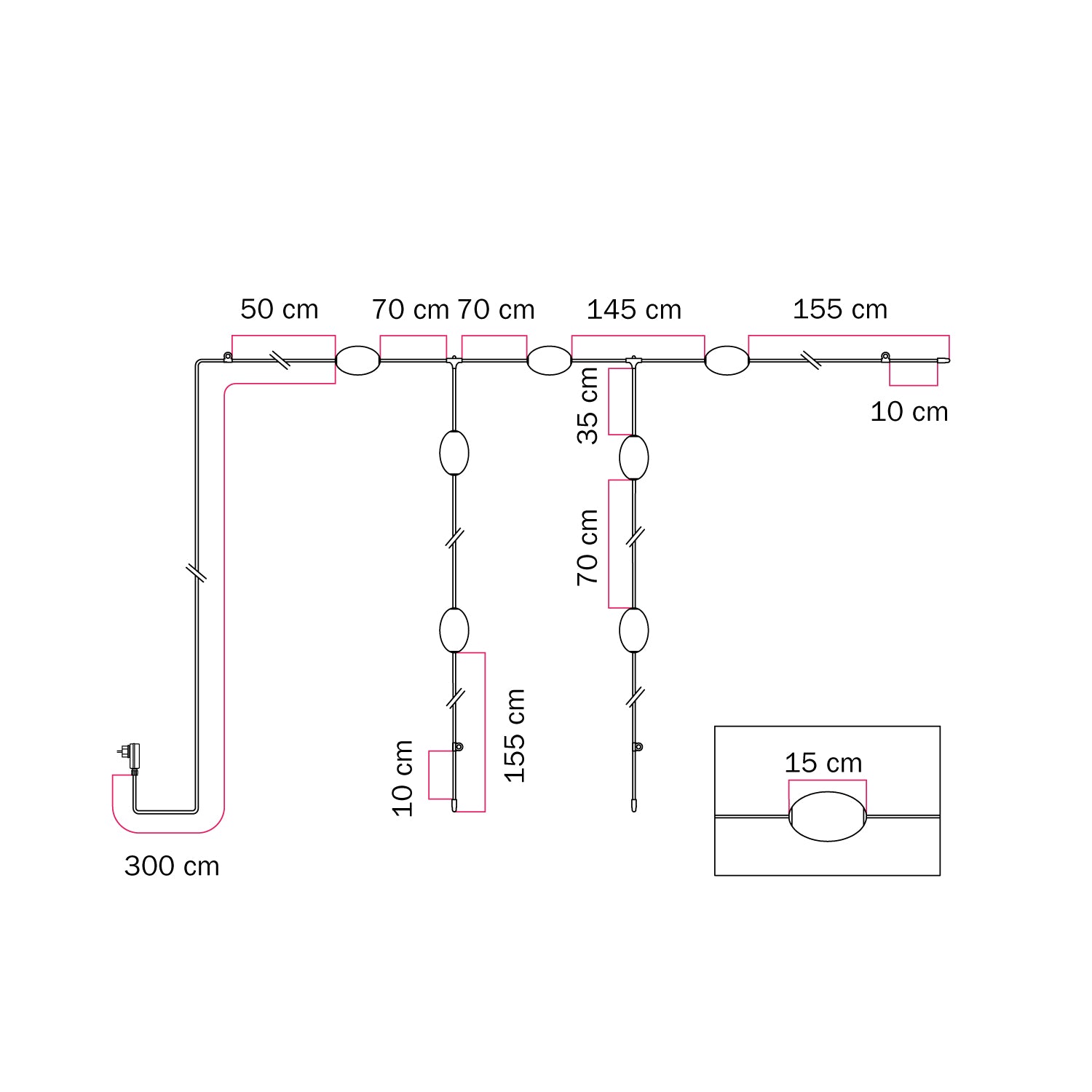 Catena luminosa reticolare 7 punti luce da esterno IP67 Rosso stella marina - Marina GRID