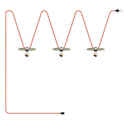 Catenaria Sistema Lumet 'Maioliche' da 10 m con cavo tessile, 3 portalampada e paralumi Rosso e Verde, gancio e spina nera