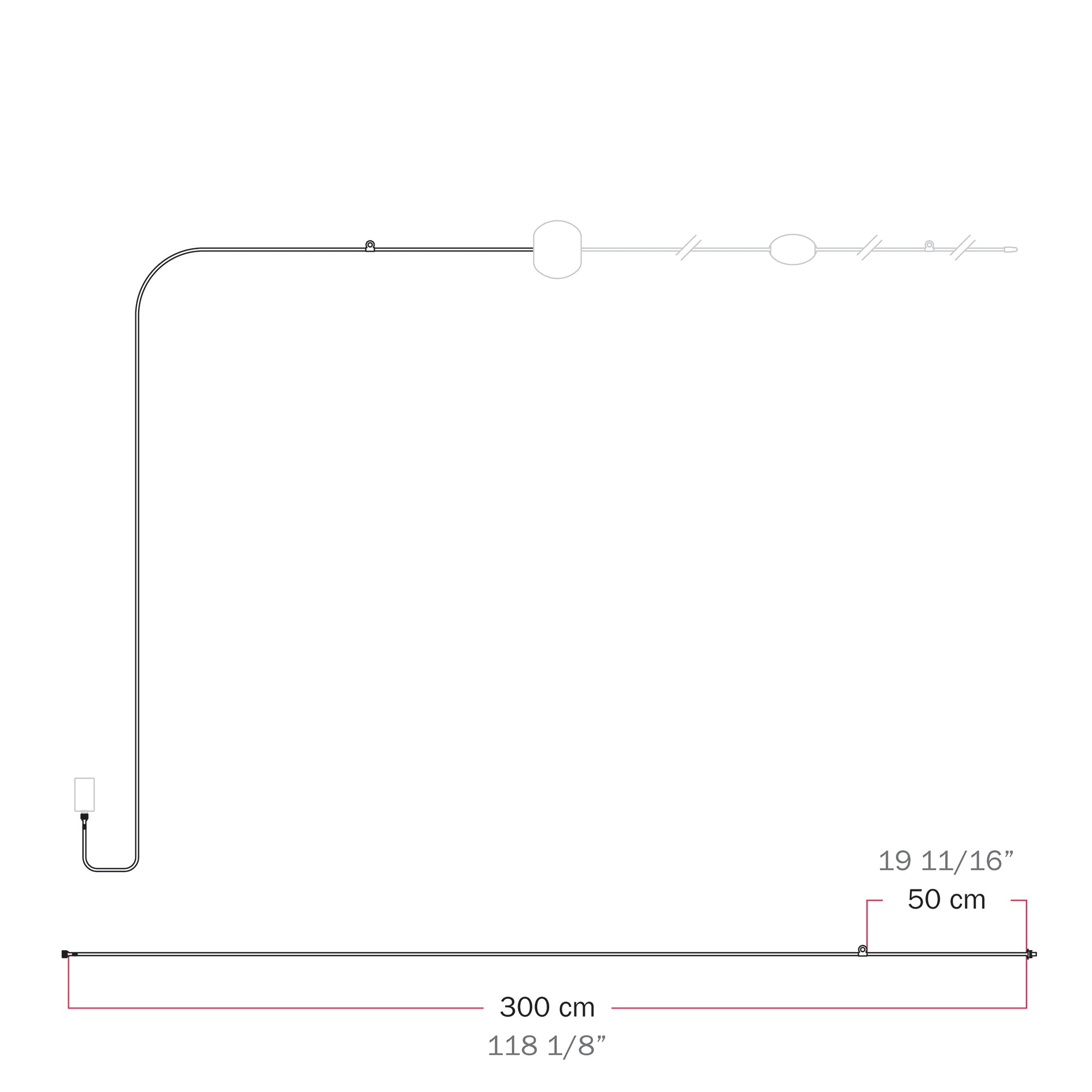 Cavo di connessione Alimentatore / Paralume - Marina - Grigio