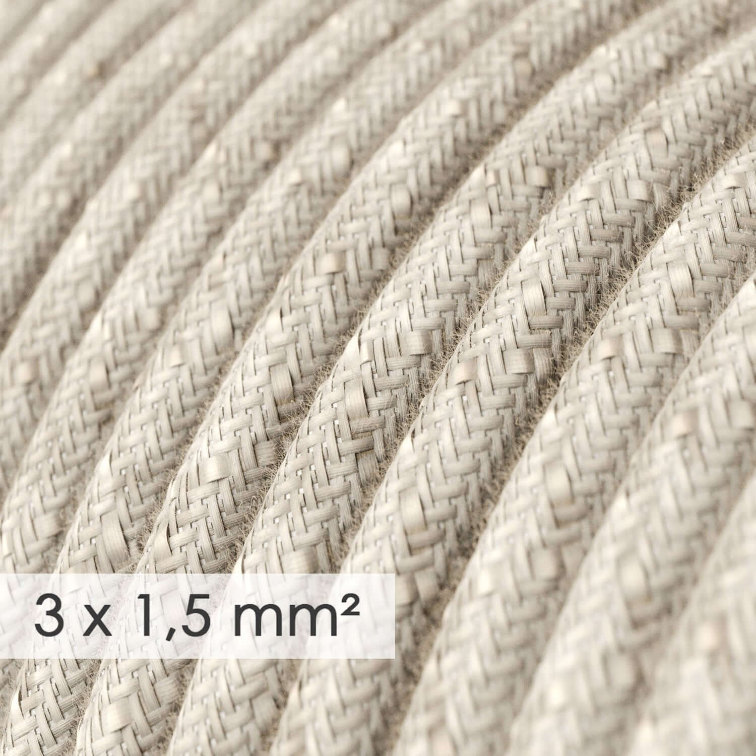 Cavo elettrico a larga sezione 3x1,50 rotondo - lino naturale Neutro RN01