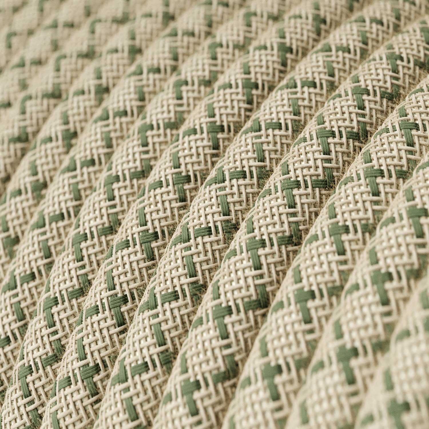 Cavo elettrico in tessuto Verde Timo e Beige Losanga - L'Originale Creative Cables, per decorazioni luminose uniche - RD62