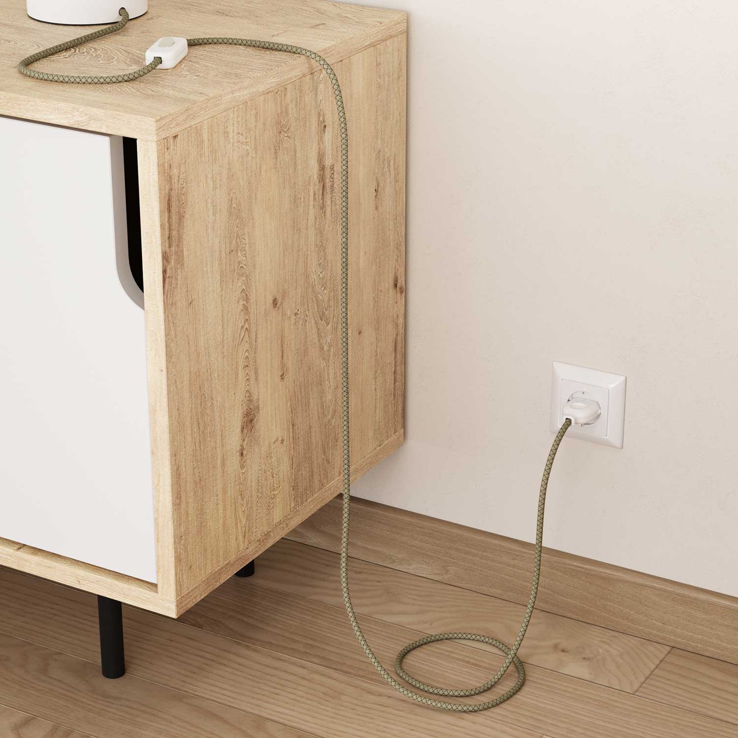 Cavo elettrico in tessuto Verde Timo e Beige Losanga - L'Originale Creative Cables, per decorazioni luminose uniche - RD62
