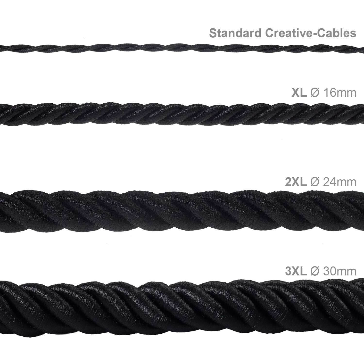 Cordone elettrico 3x0,75 rivestito in tessuto nero lucido