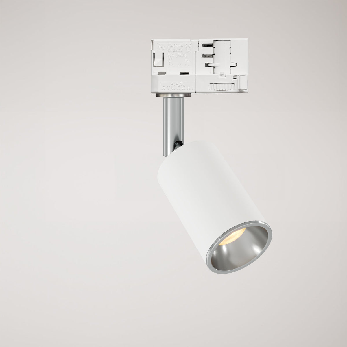 Faretto orientabile Bispot per sistema a binario - Bianco opaco / Cromo - Creative Cables