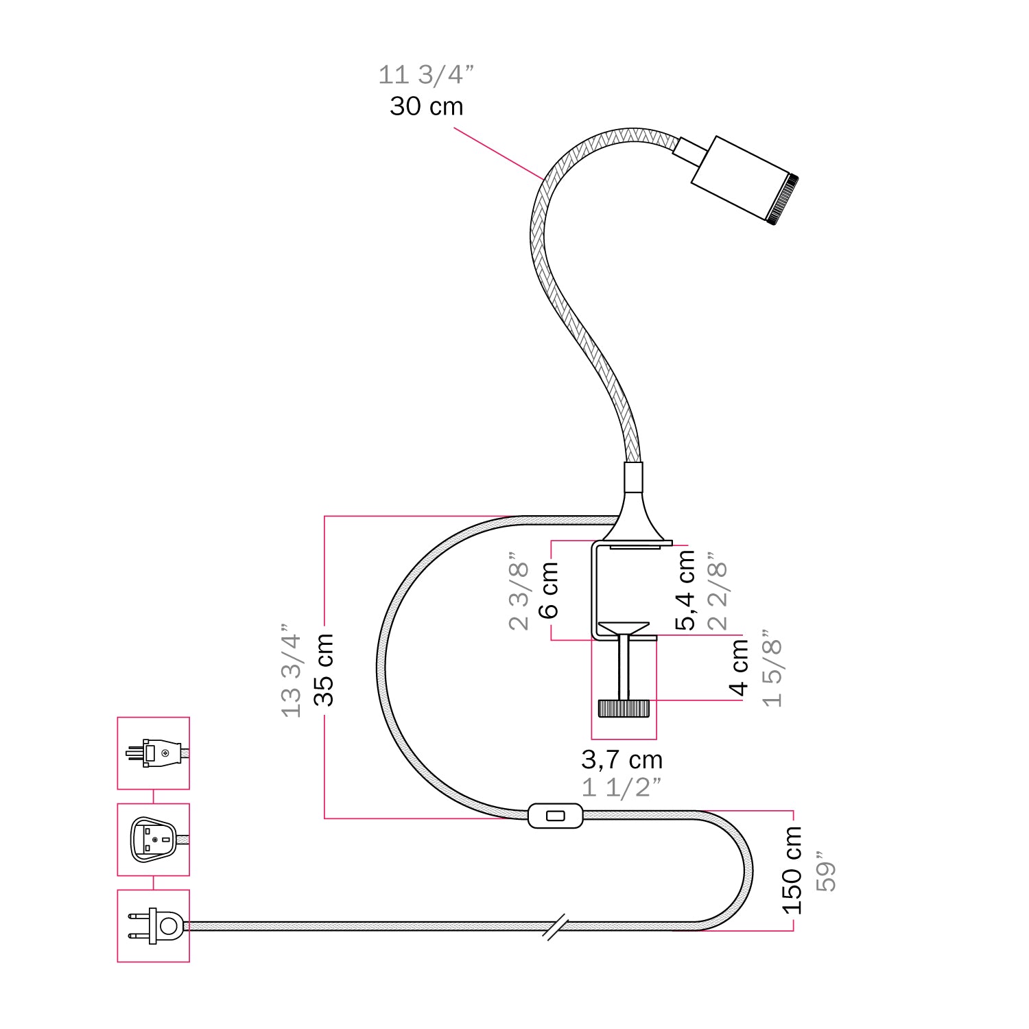 Faretto snodabile MAG-Y con pinza - Titanio satinato