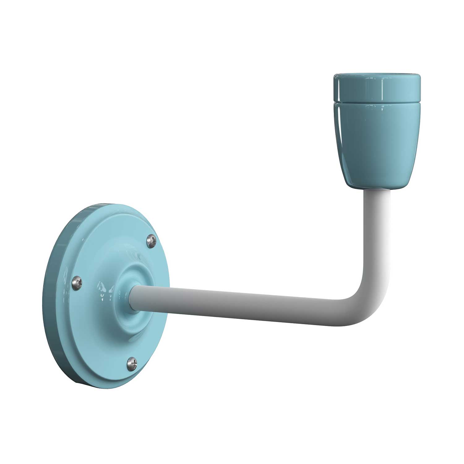 Fermaluce Color, lampada a muro in metallo e porcellana con estensione curva - Azzurro