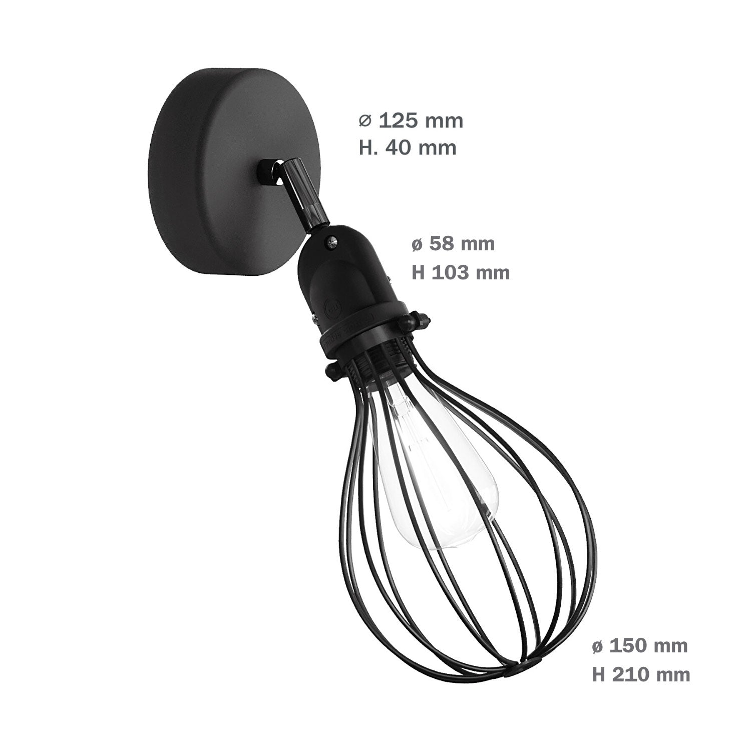 Fermaluce Modulair con snodo orientabile, paralume Drop e portalampada IP65 waterproof - Nero
