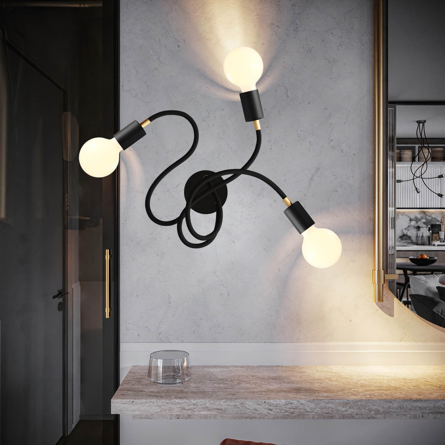 Flex 60 lampada da parete o soffitto snodabile a luce diffusa con lampadina LED G95 - Nero - Creative Cables
