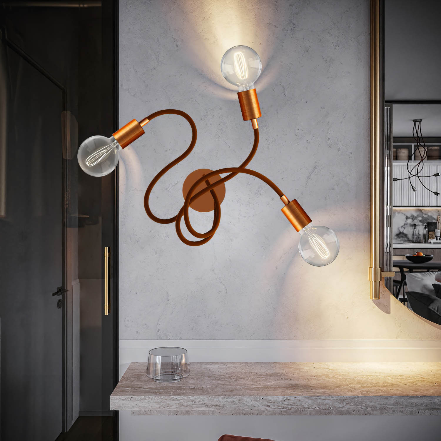 Flex 60 lampada da parete o soffitto snodabile a luce diffusa con lampadina LED G95 - Rame satinato - Creative Cables