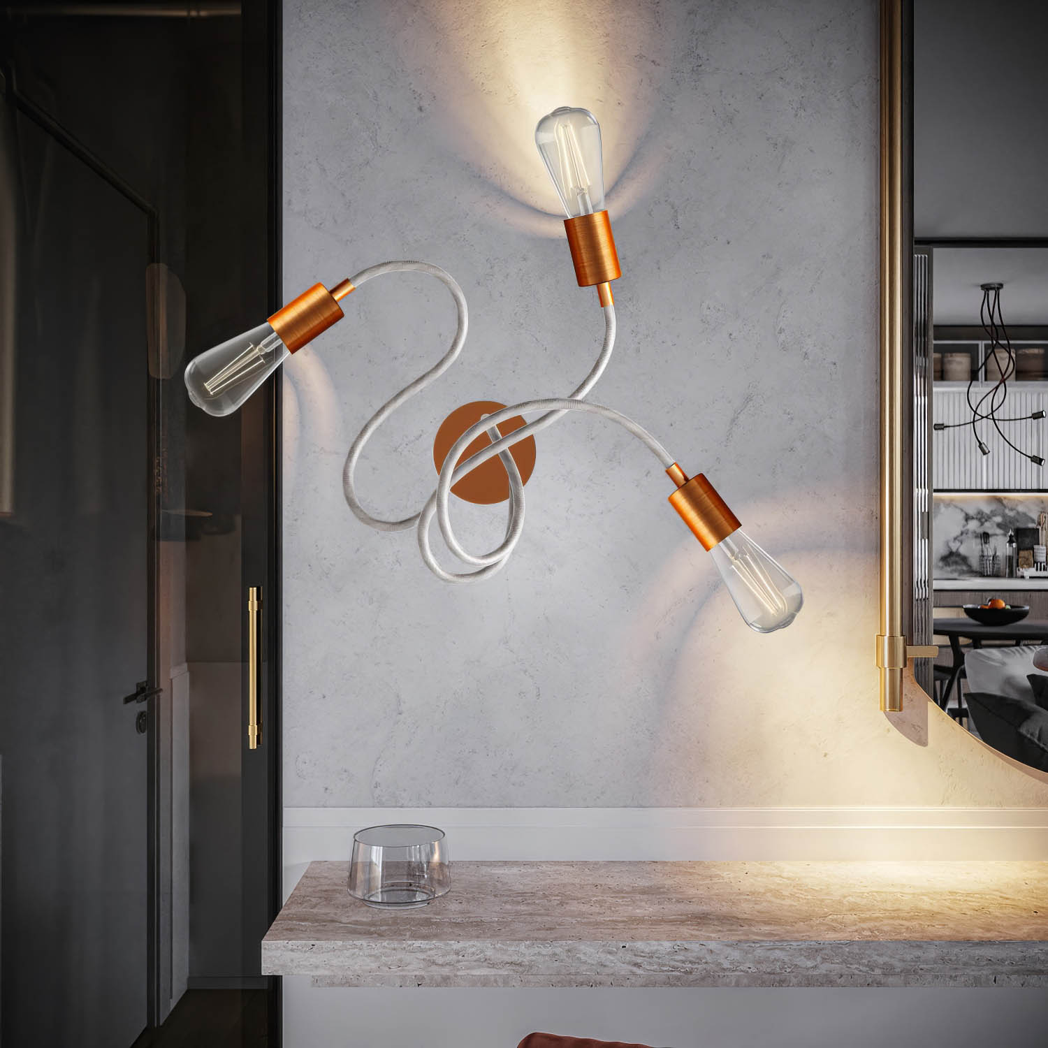 Flex 60 lampada da parete o soffitto snodabile a luce diffusa con lampadina LED ST64 - Rame satinato - Creative Cables