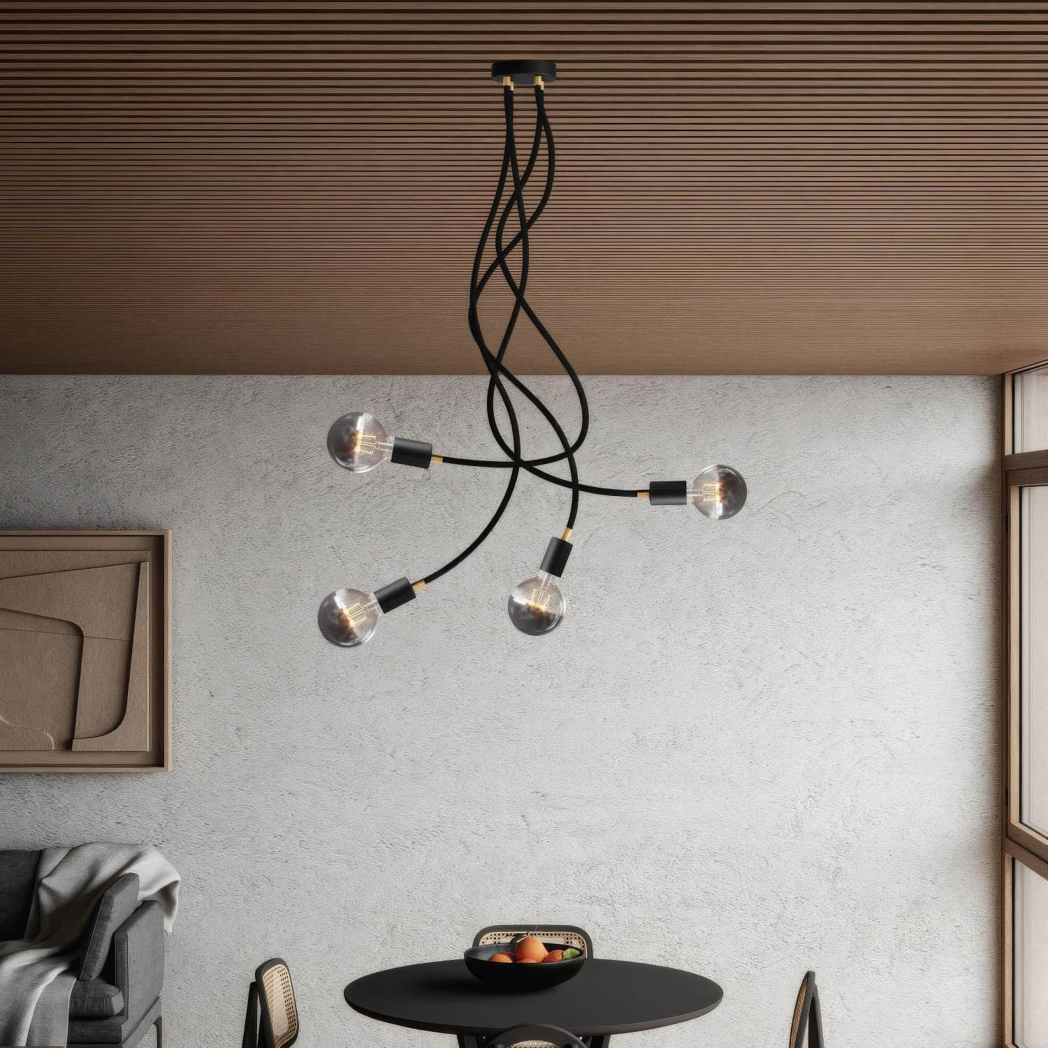 Flex 90 lampada da soffitto snodabile a luce diffusa con lampadina LED G95 - Nero - Creative Cables