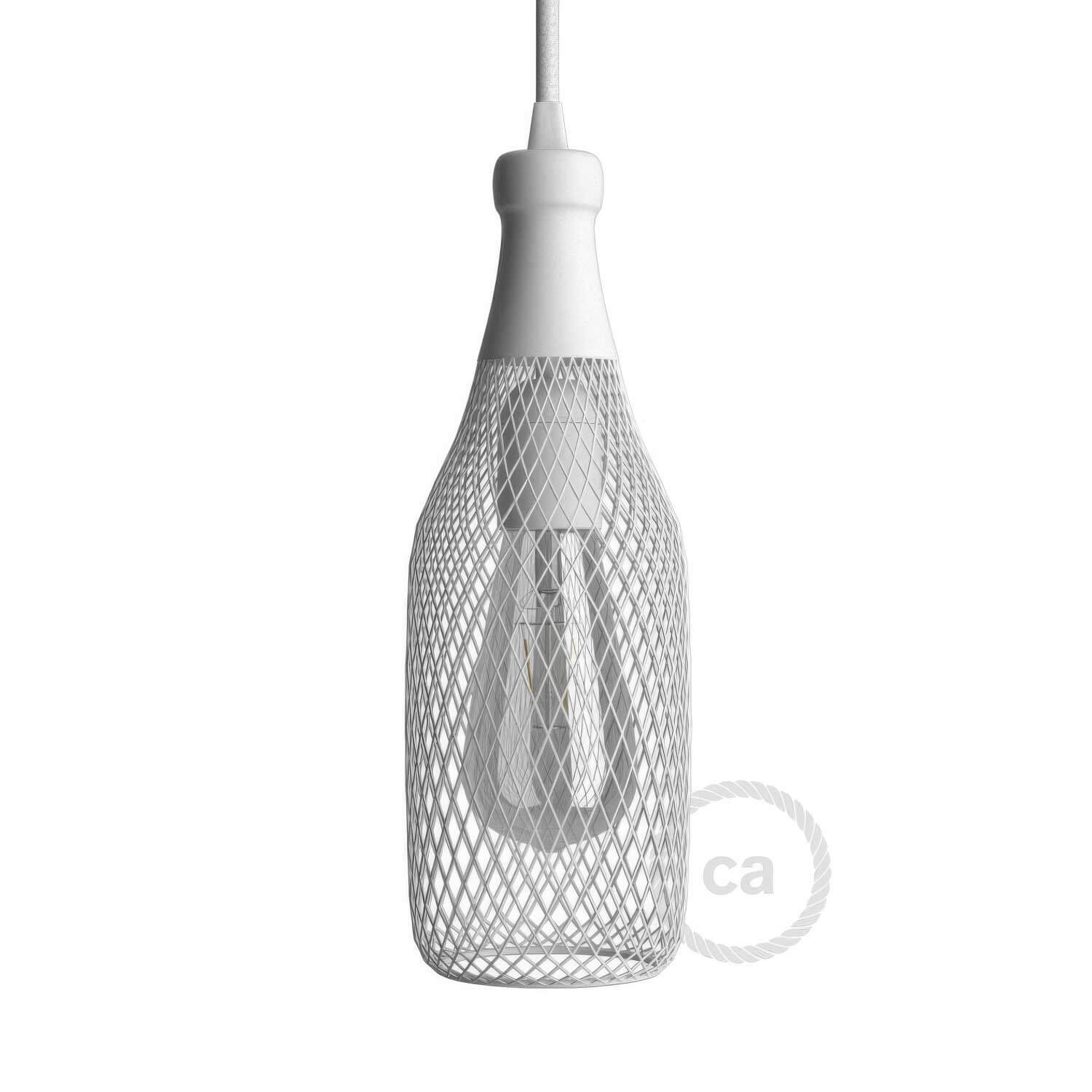 Gabbia paralume bottiglia Magnum in metallo - Bianco - Creative Cables