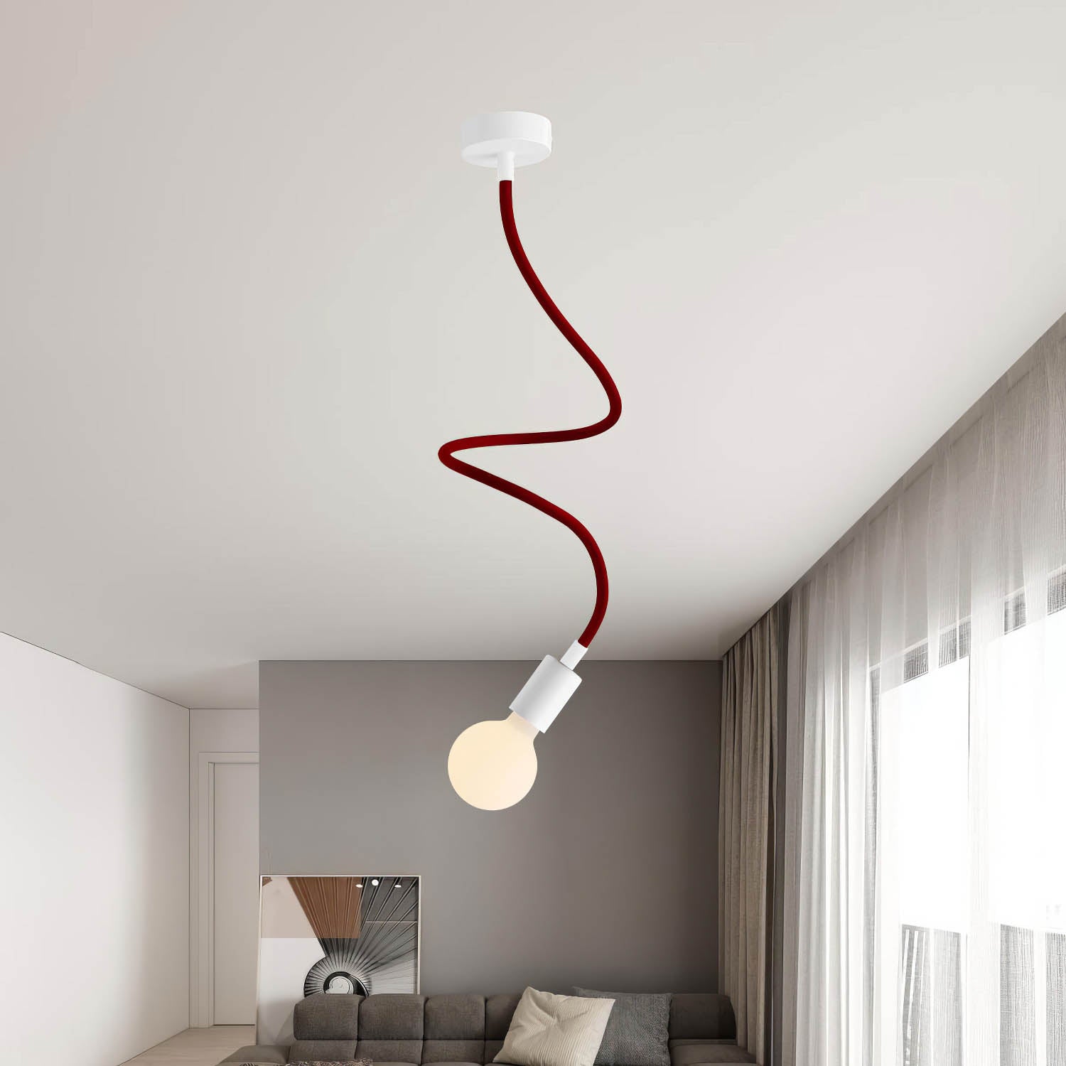 Kit Creative Flex tubo flessibile di estensione rivestito in tessuto RM19 Bordeaux con terminali metallici Bianco opaco 90 cm