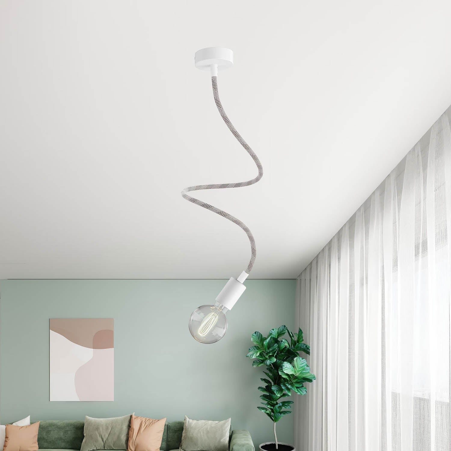 Kit Creative Flex tubo flessibile di estensione rivestito in tessuto RM72 Mèlange chiaro con terminali metallici Bianco opaco 90 cm