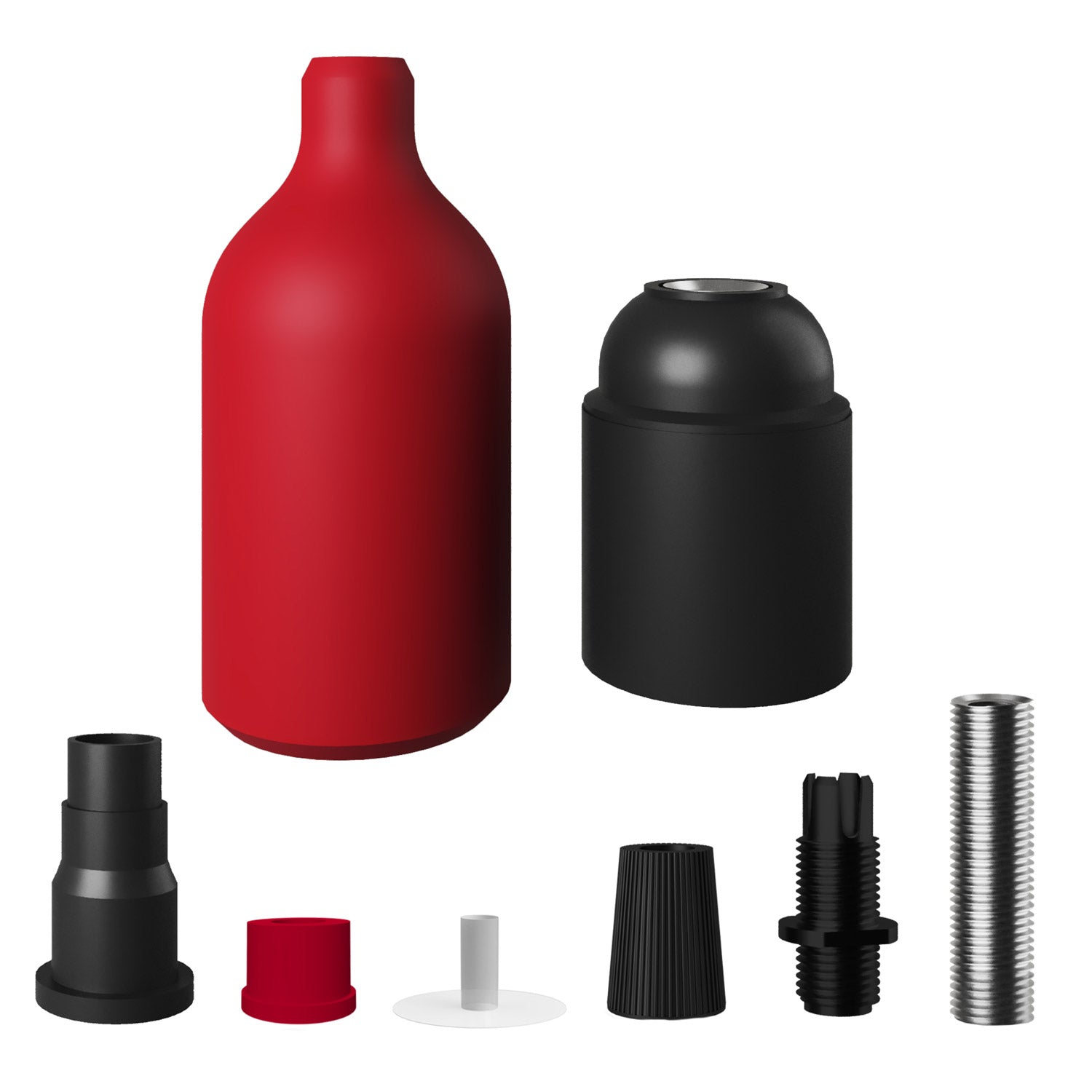 Kit portalampada E27 in silicone con serracavo nascosto - Rosso