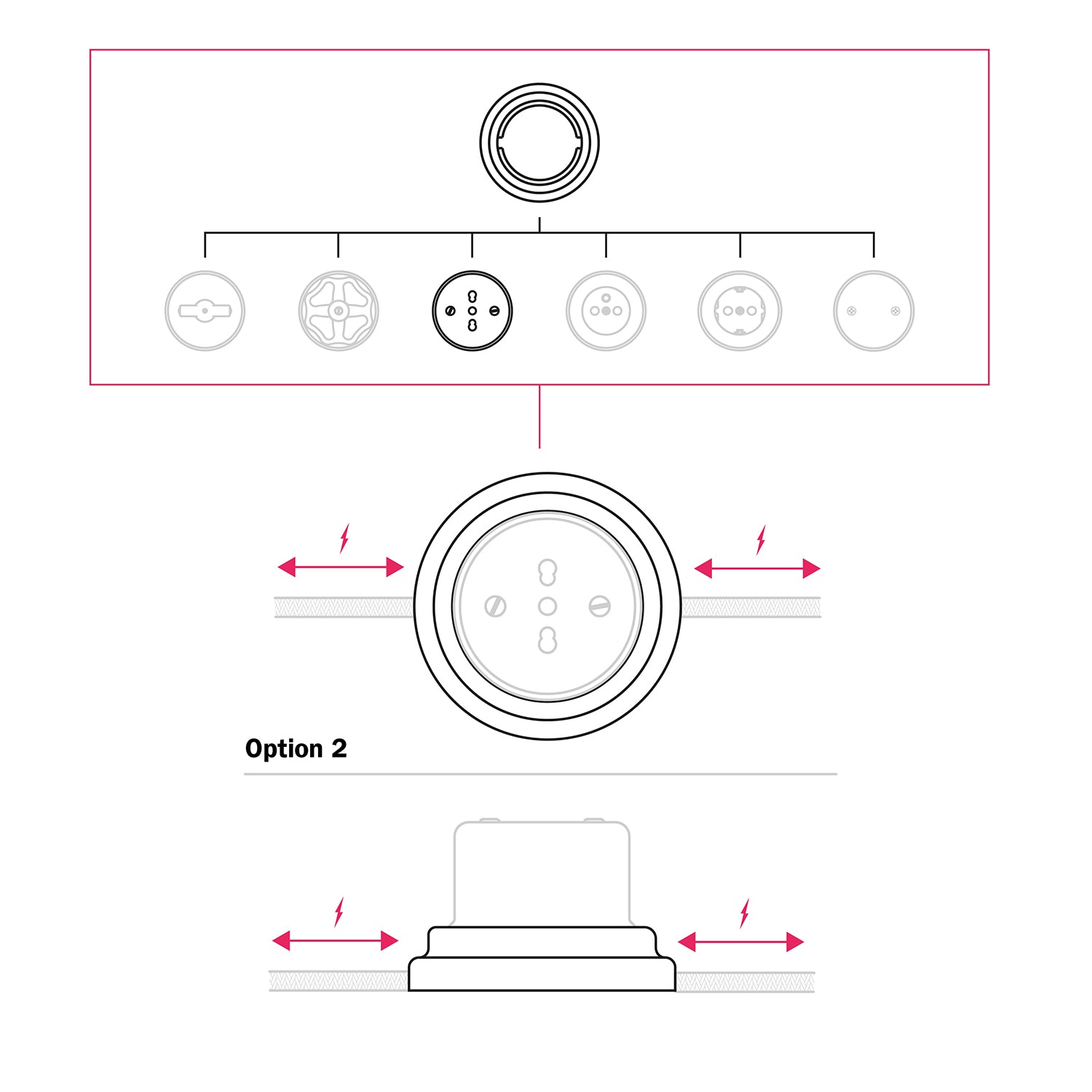 Kit presa bipasso italiana 10/16A da parete e base in porcellana - Nero