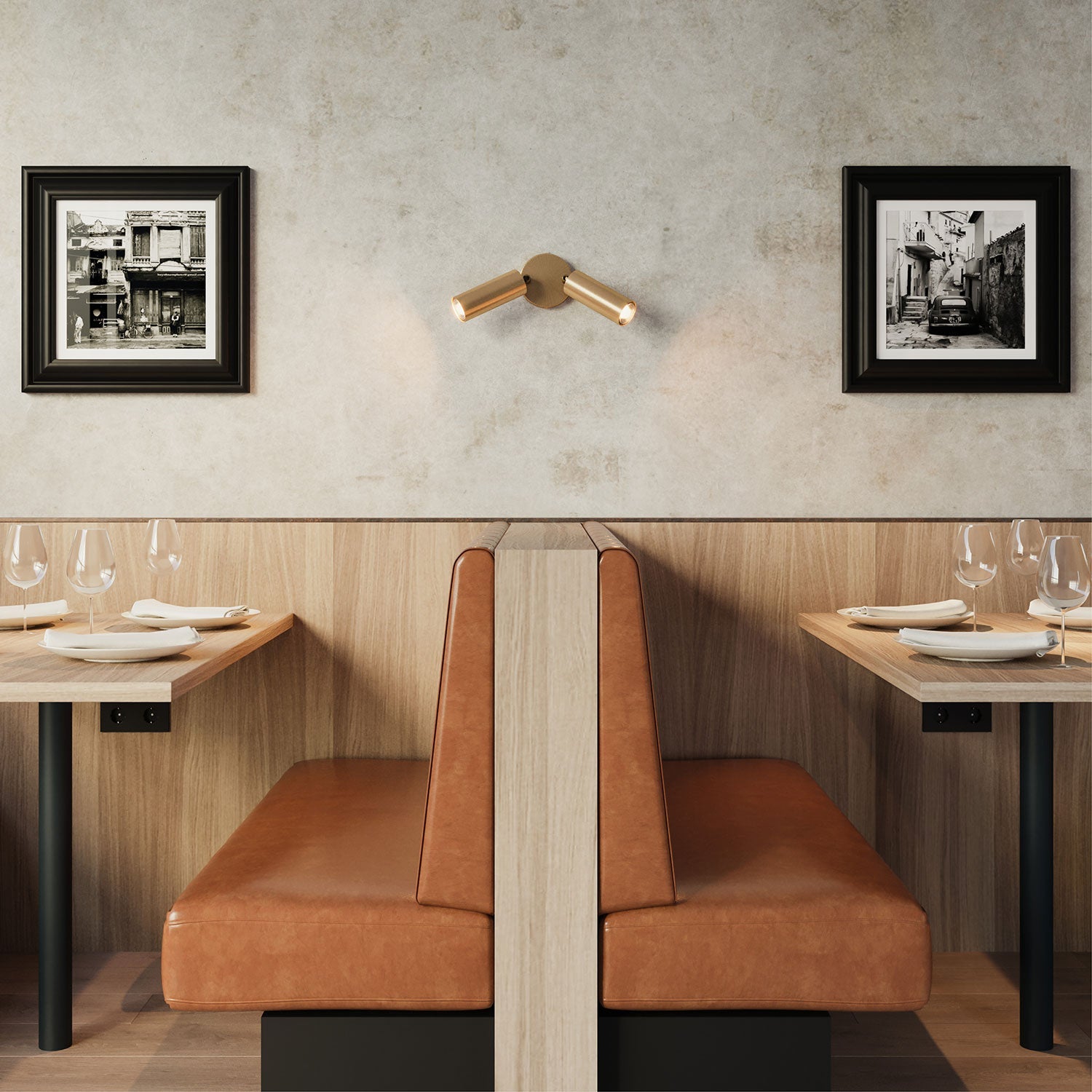 Lampada a 2 faretti con paralume Tub-E14 e rosone tondo - Bronzo satinato