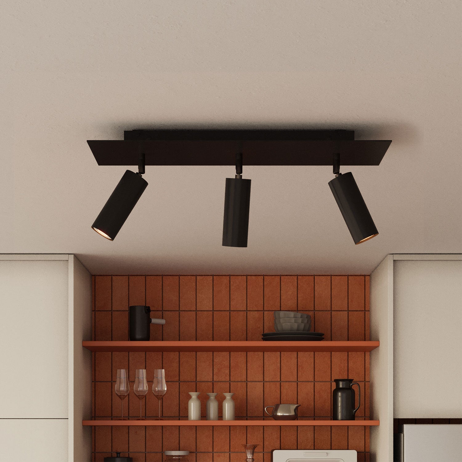 Lampada a 3 faretti con paralume Tub - E14 e Rose - One XXL rettangolare - Nero - Creative Cables