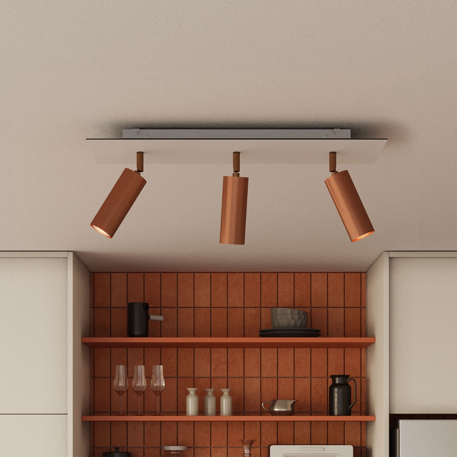 Lampada a 3 faretti con paralume Tub-E14 e Rose-One XXL rettangolare - Rame satinato