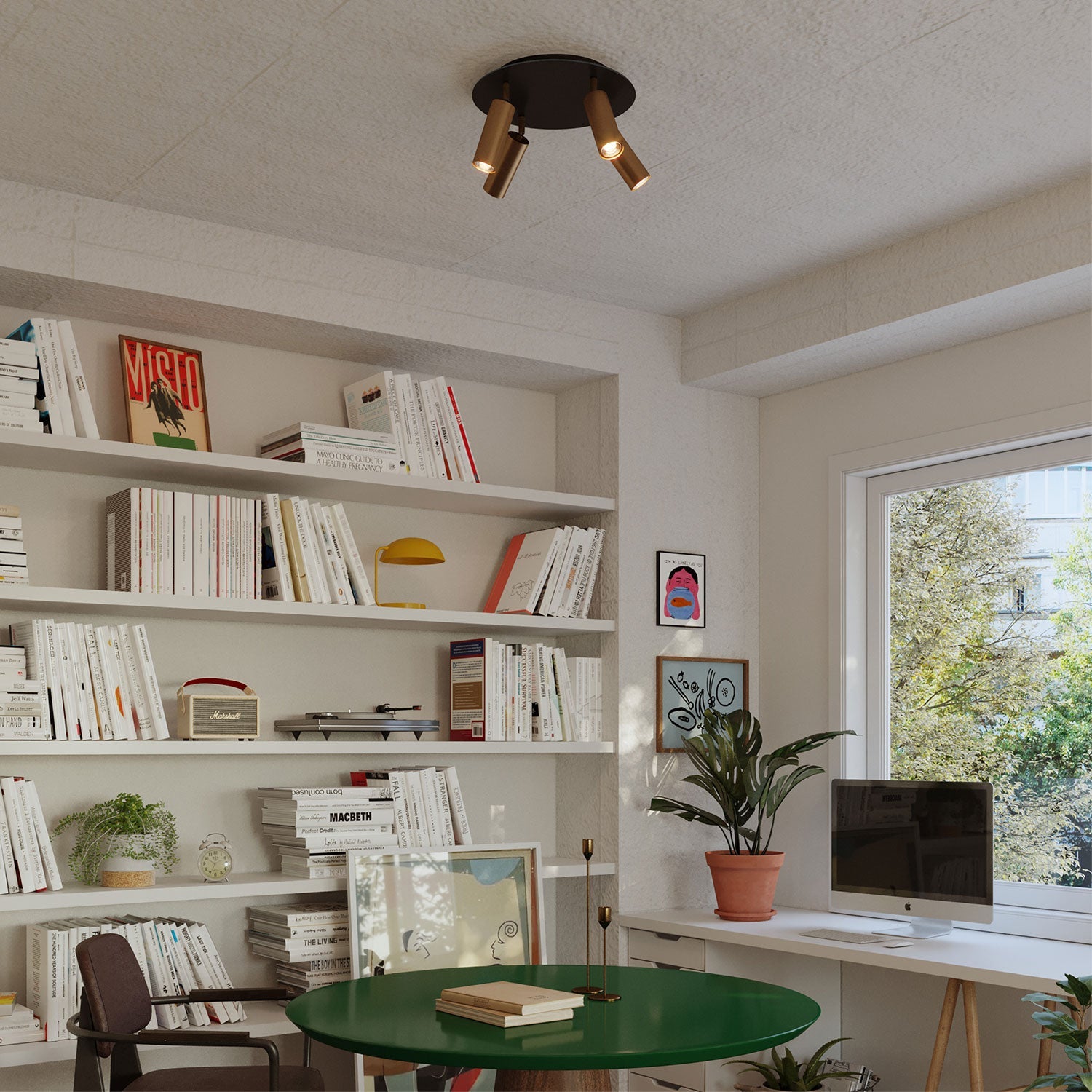 Lampada a 4 faretti con paralume Tub-E14 e Rose-One XXL rotondo - Bronzo satinato