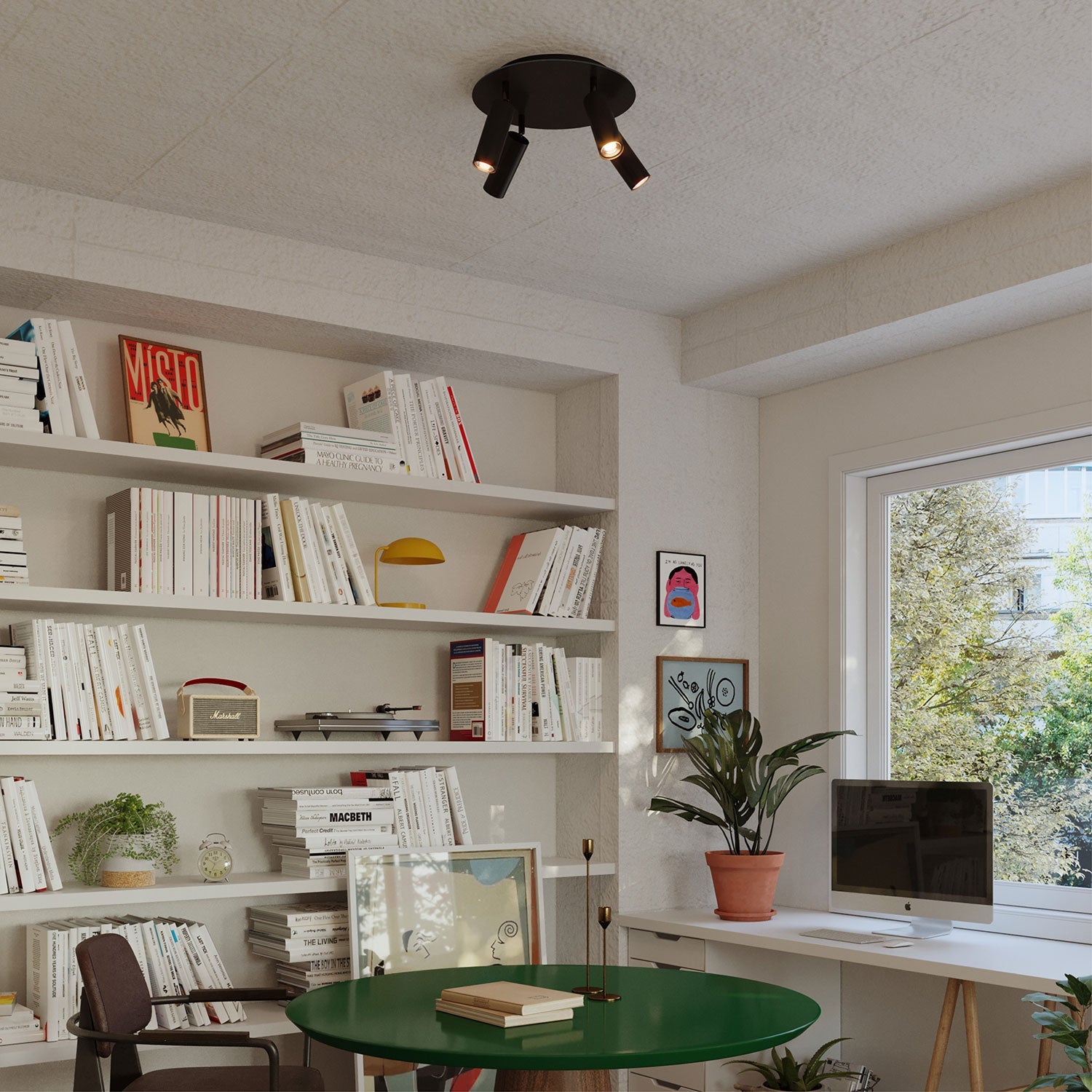 Lampada a 4 faretti con paralume Tub - E14 e Rose - One XXL rotondo - Nero - Creative Cables