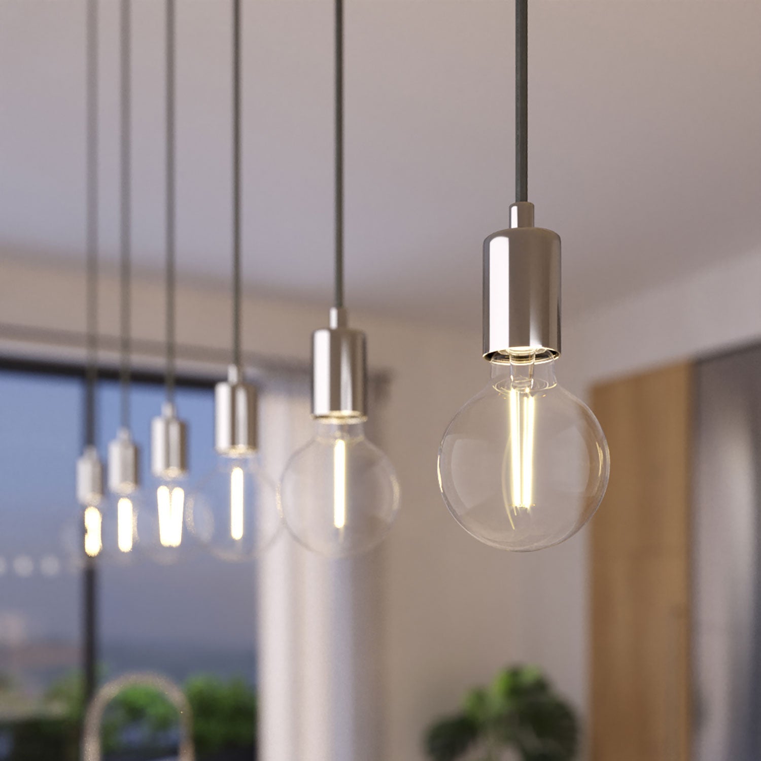 Lampada a sospensione a 3 cadute con XXL Rose-One rettangolare 675 mm con finiture in metallo - Acciaio satinato