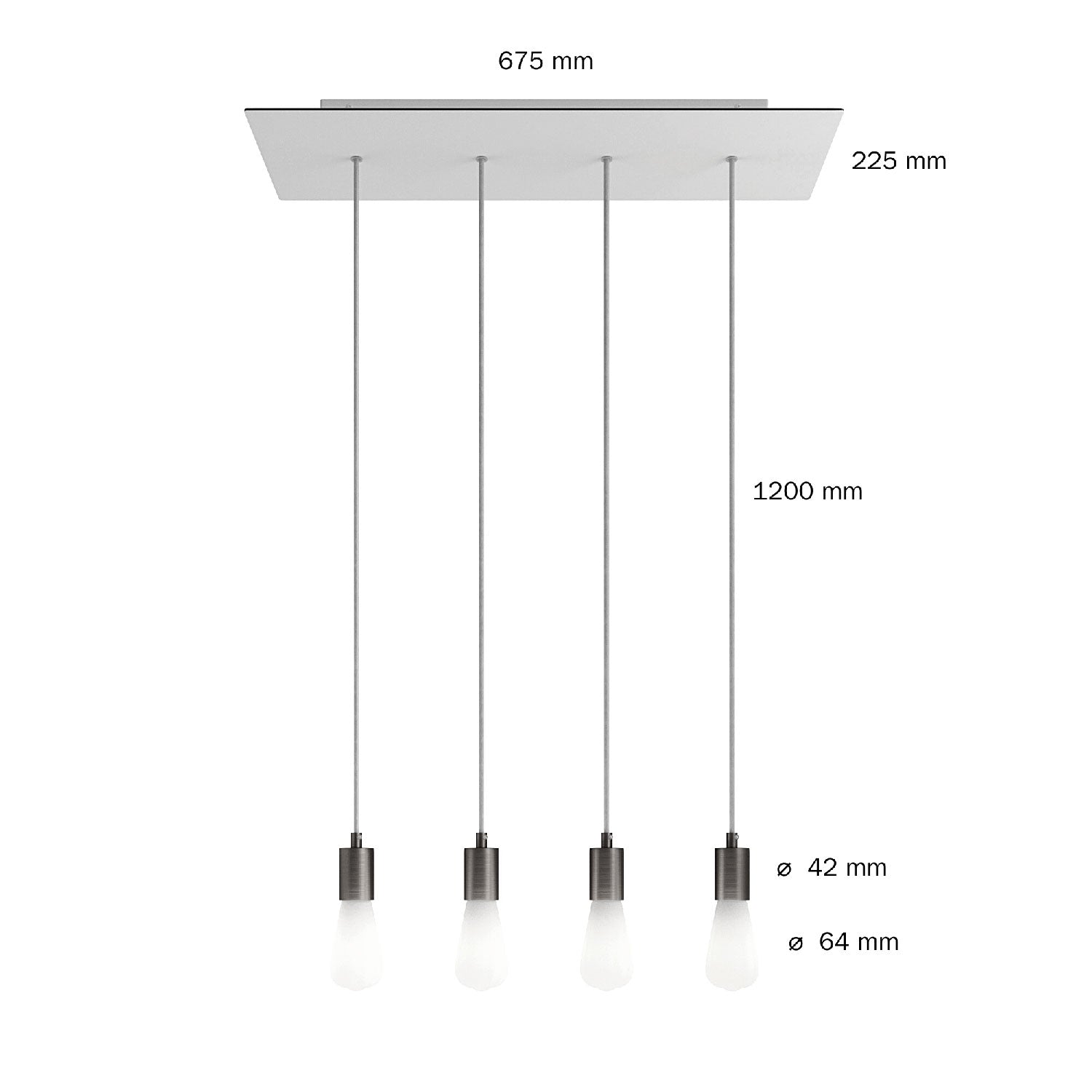 Lampada a sospensione a 4 cadute con XXL Rose-One rettangolare 675 mm con finiture in metallo - Bianco opaco