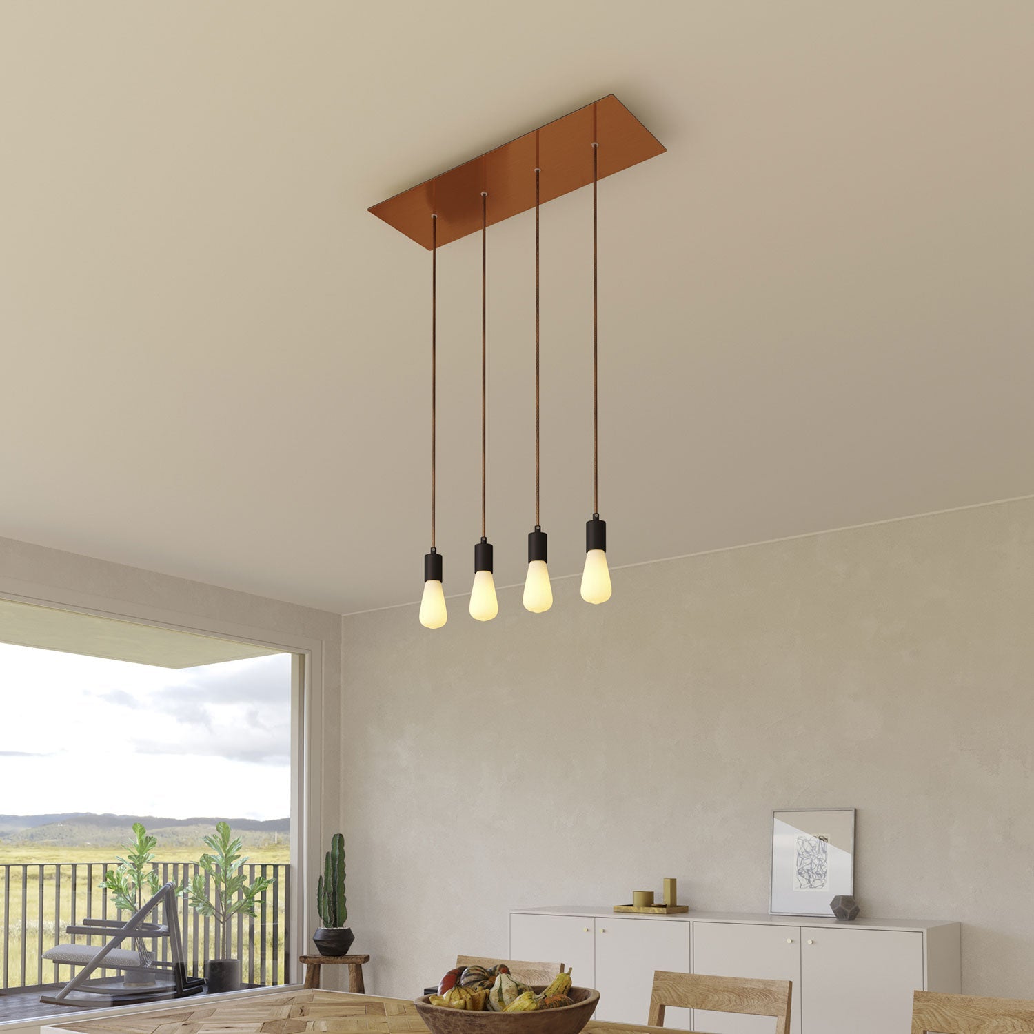 Lampada a sospensione a 4 cadute con XXL Rose-One rettangolare 675 mm con finiture in metallo - Rame satinato