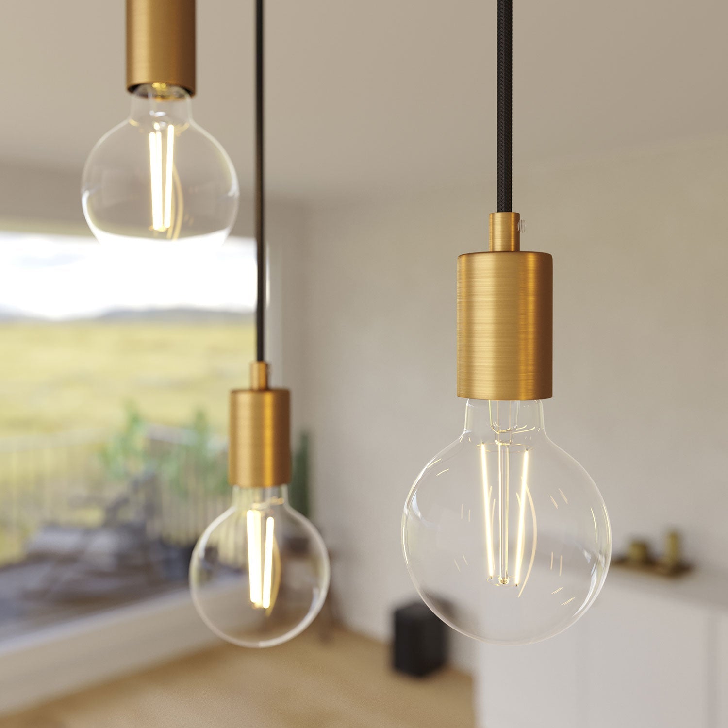 Lampada a sospensione a 5 cadute con XXL Rose-One rettangolare 675 mm con finiture in metallo - Nero opaco