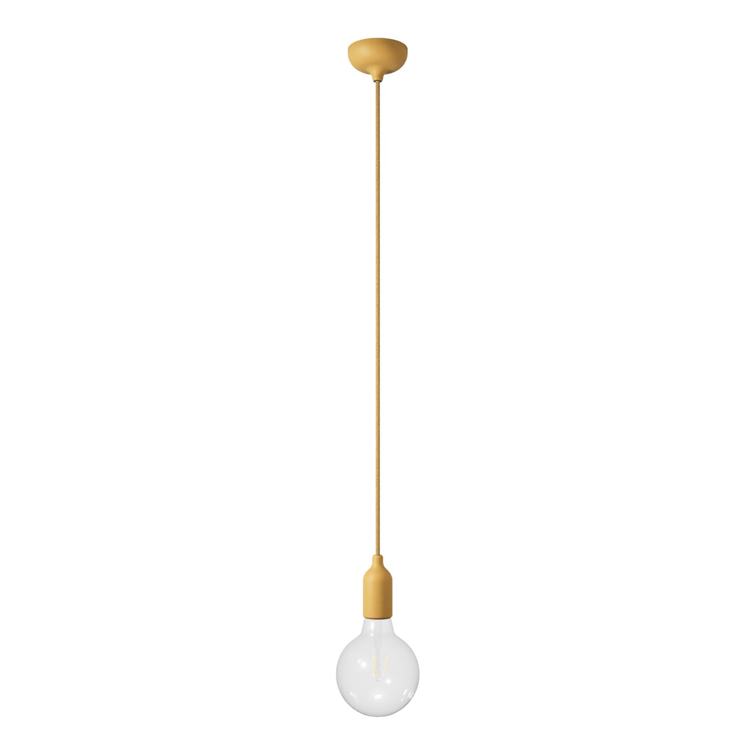 Lampada a sospensione colorata in silicone con cavo tessile - Mostarda