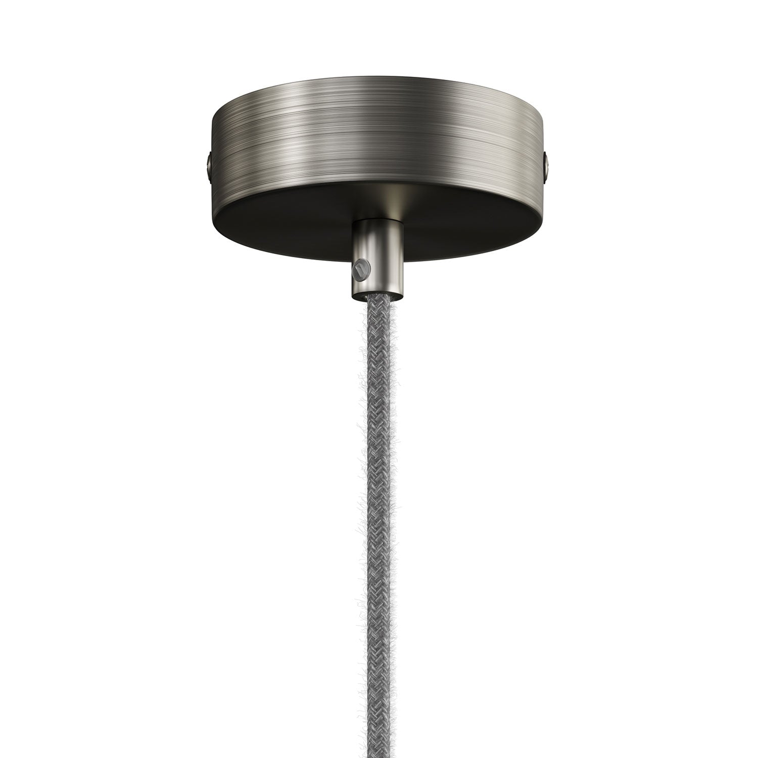 Lampada a sospensione completa di cavo tessile e doppio paralume Tub-E14 in legno e metallo - Titanio satinato