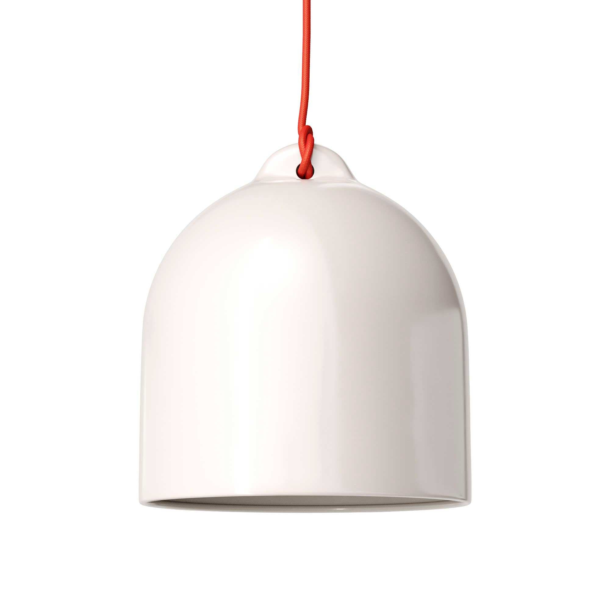 Lampada a sospensione completa di cavo tessile e paralume Campana M in ceramica - Bianco lucido - Creative Cables
