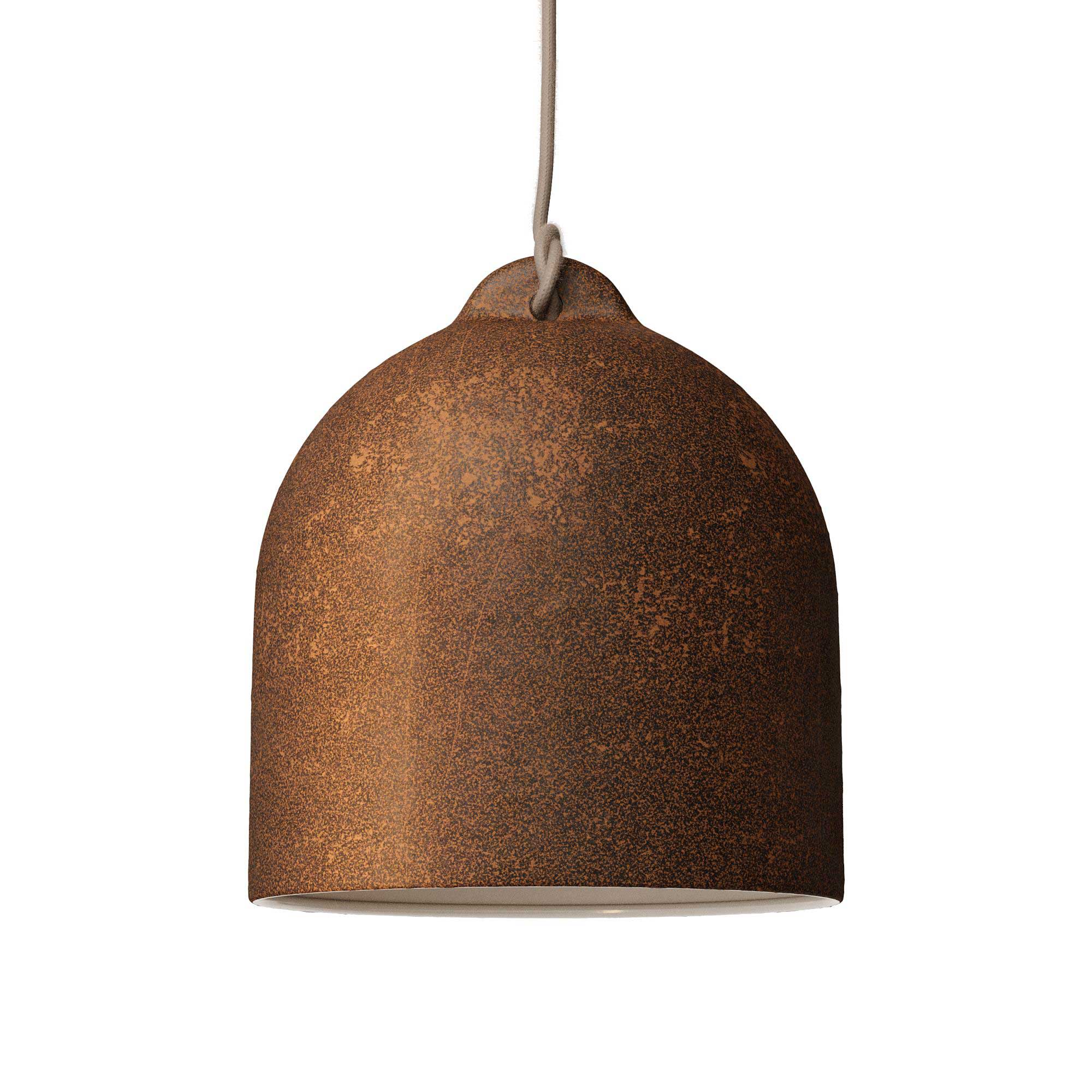 Lampada a sospensione completa di cavo tessile e paralume Campana M in ceramica - Effetto corten - Creative Cables