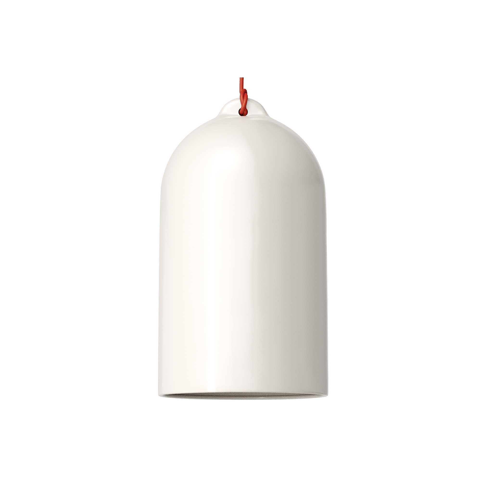 Lampada a sospensione completa di cavo tessile e paralume Campana XL in ceramica - Bianco lucido - Creative Cables