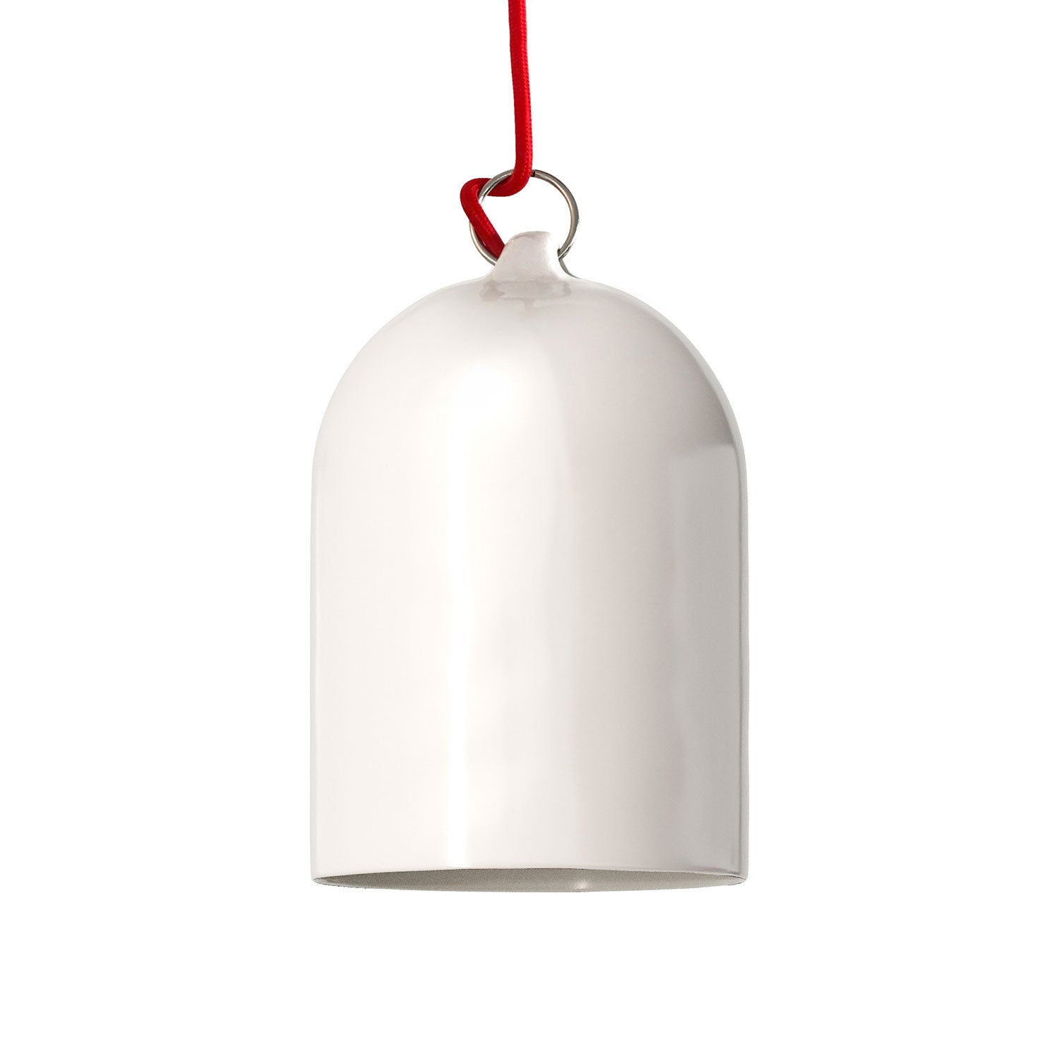 Lampada a sospensione completa di cavo tessile e paralume Mini Campana XS in ceramica - Bianco lucido - Creative Cables