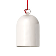 Lampada a sospensione completa di cavo tessile e paralume Mini Campana XS in ceramica - Bianco lucido