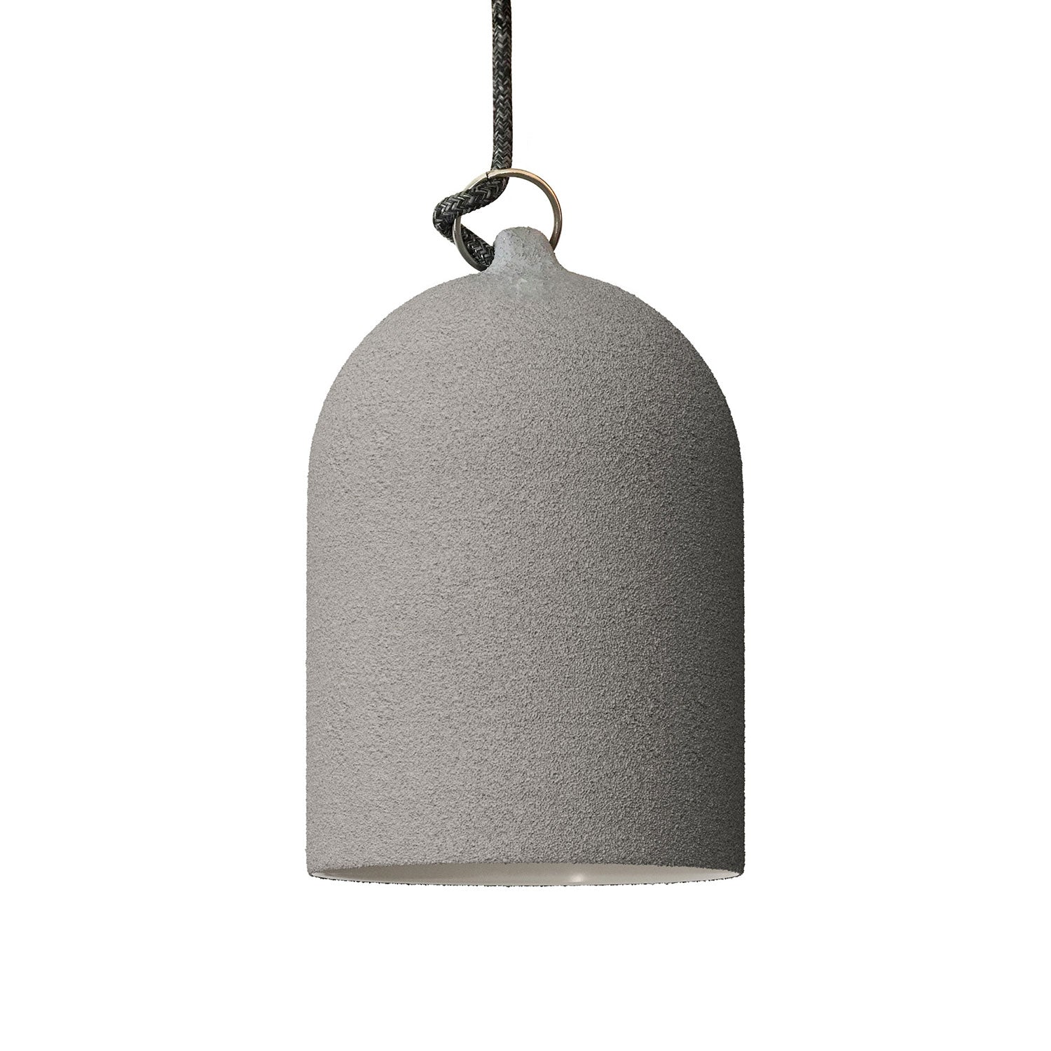 Lampada a sospensione completa di cavo tessile e paralume Mini Campana XS in ceramica - Effetto cemento - Creative Cables