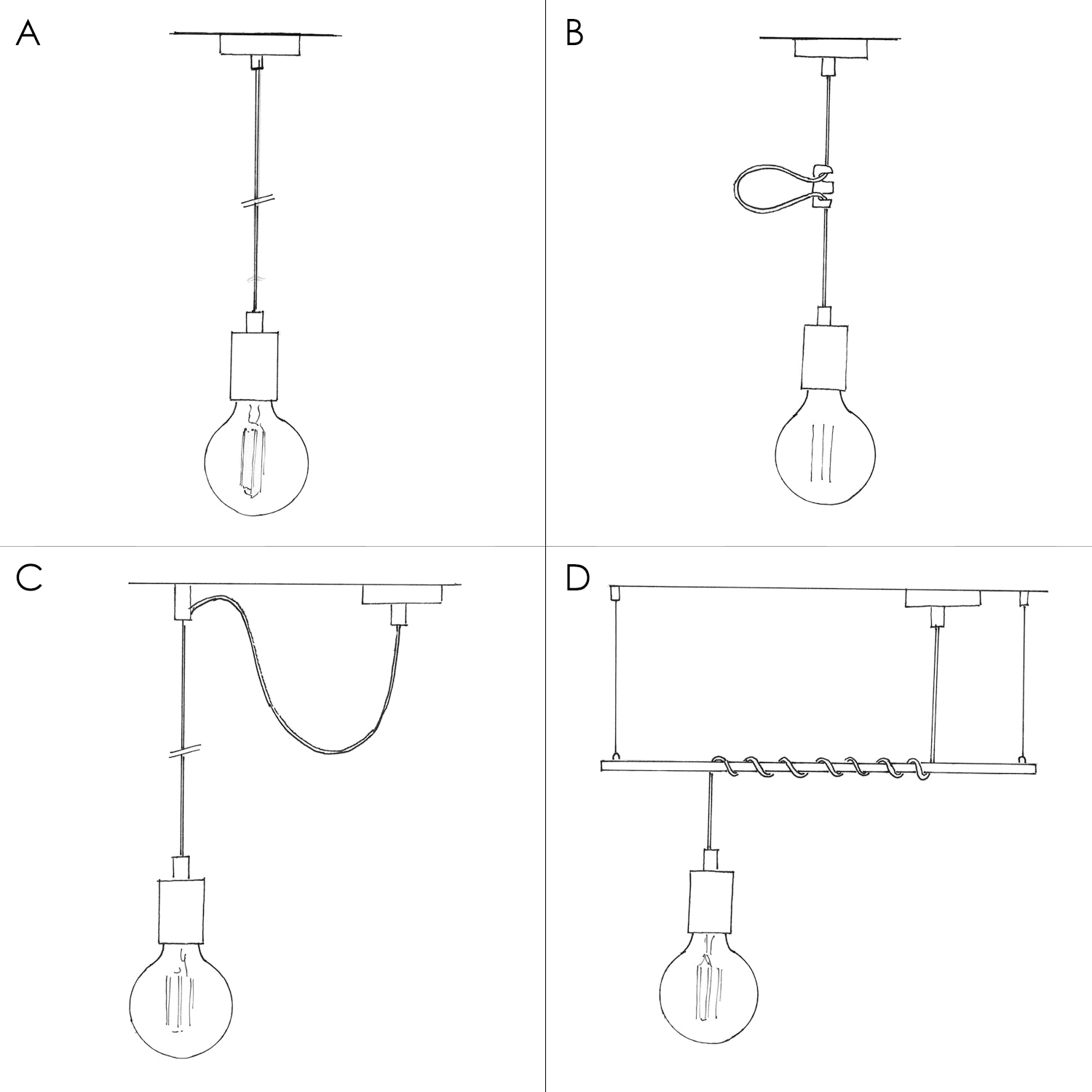 Lampada a sospensione completa di cavo tessile e portalampada in alluminio zigrinato - Rame