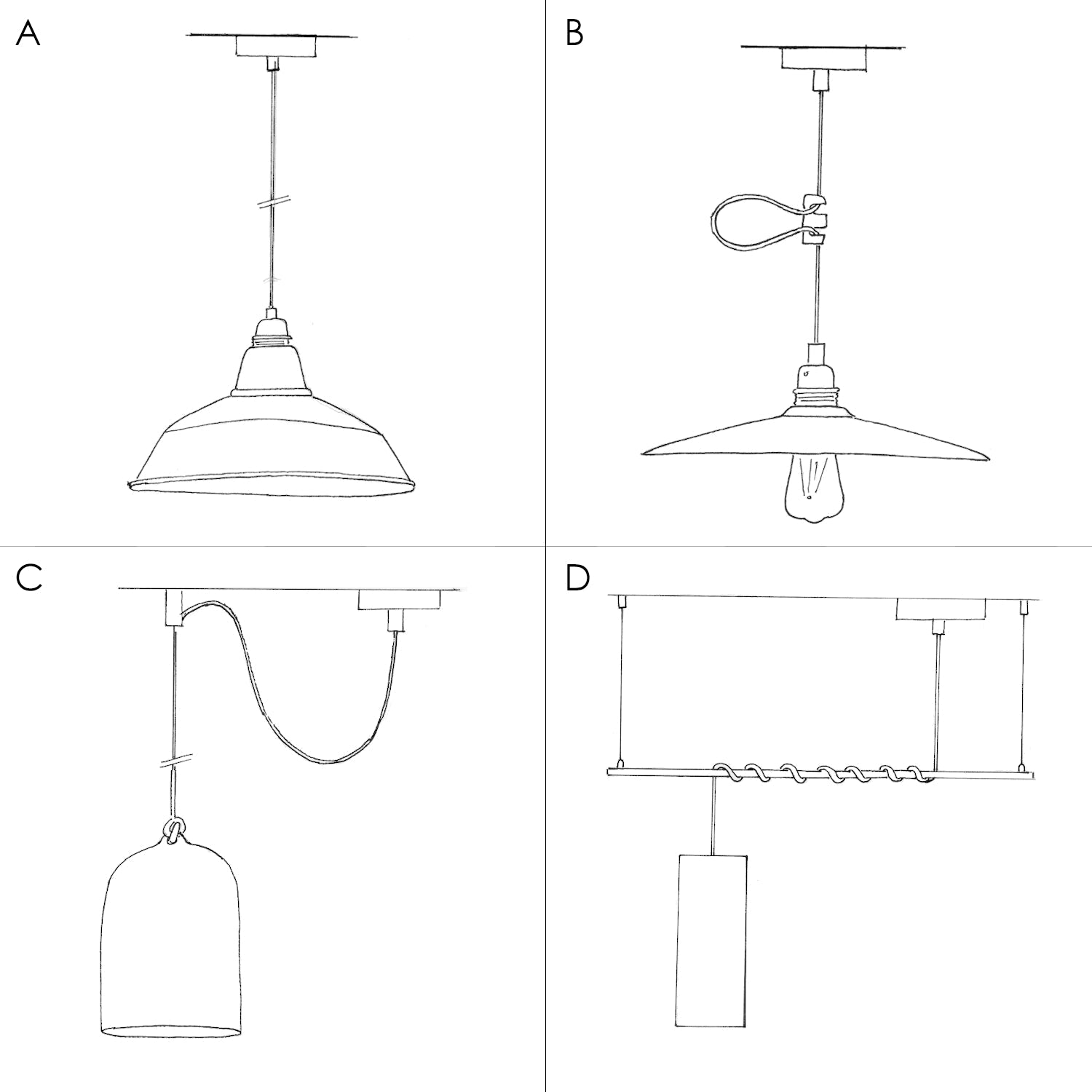 Lampada a sospensione completa di cavo tessile, paralume oversize Ellepi e portalampada zigrinato - Nero