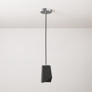 Lampada a sospensione completa di cavo tessile, paralume Prisma in cemento e finiture in metallo - Cemento scuro