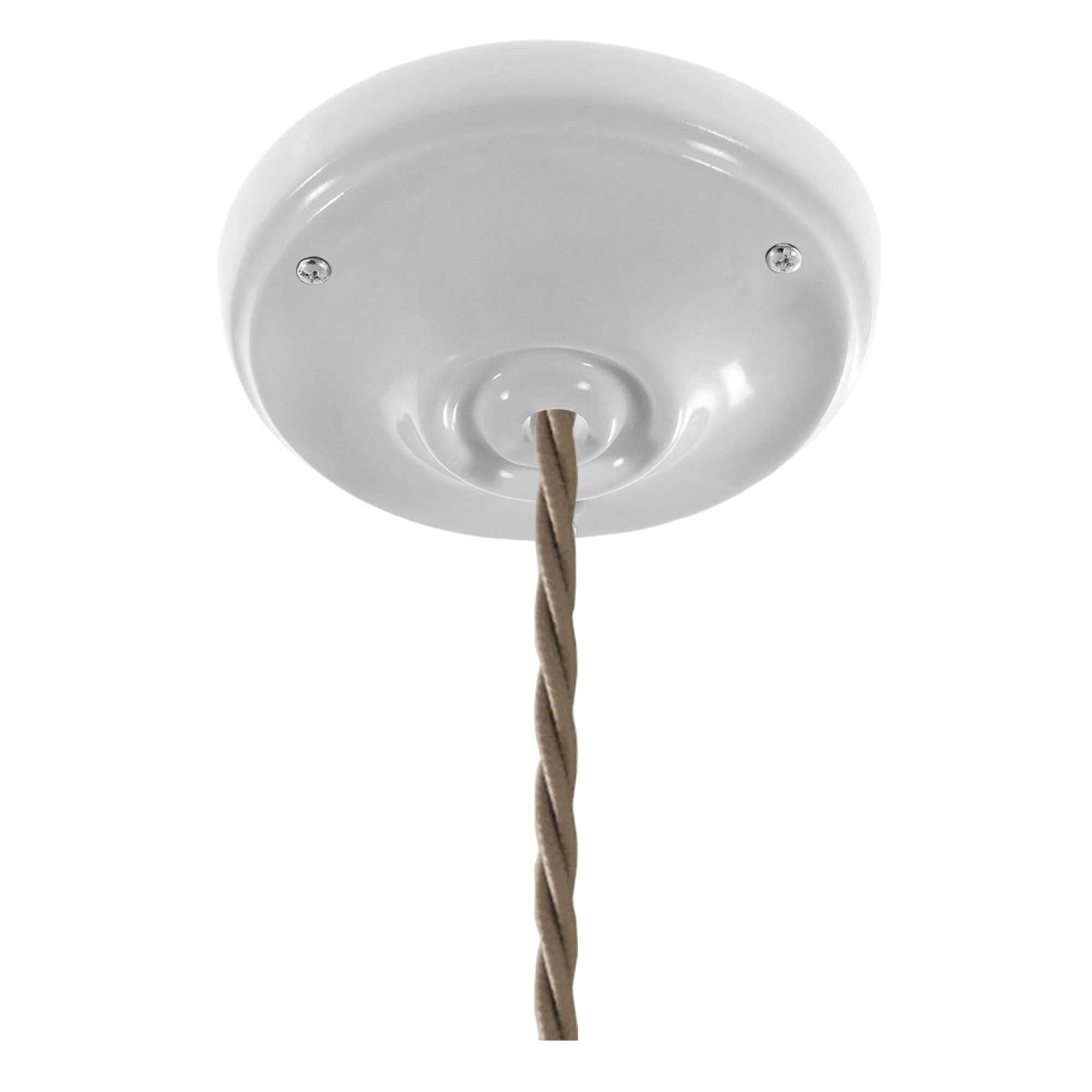 Lampada a sospensione completa di cavo tessile trecciato e finiture in porcellana bianca - Bianco - Creative Cables