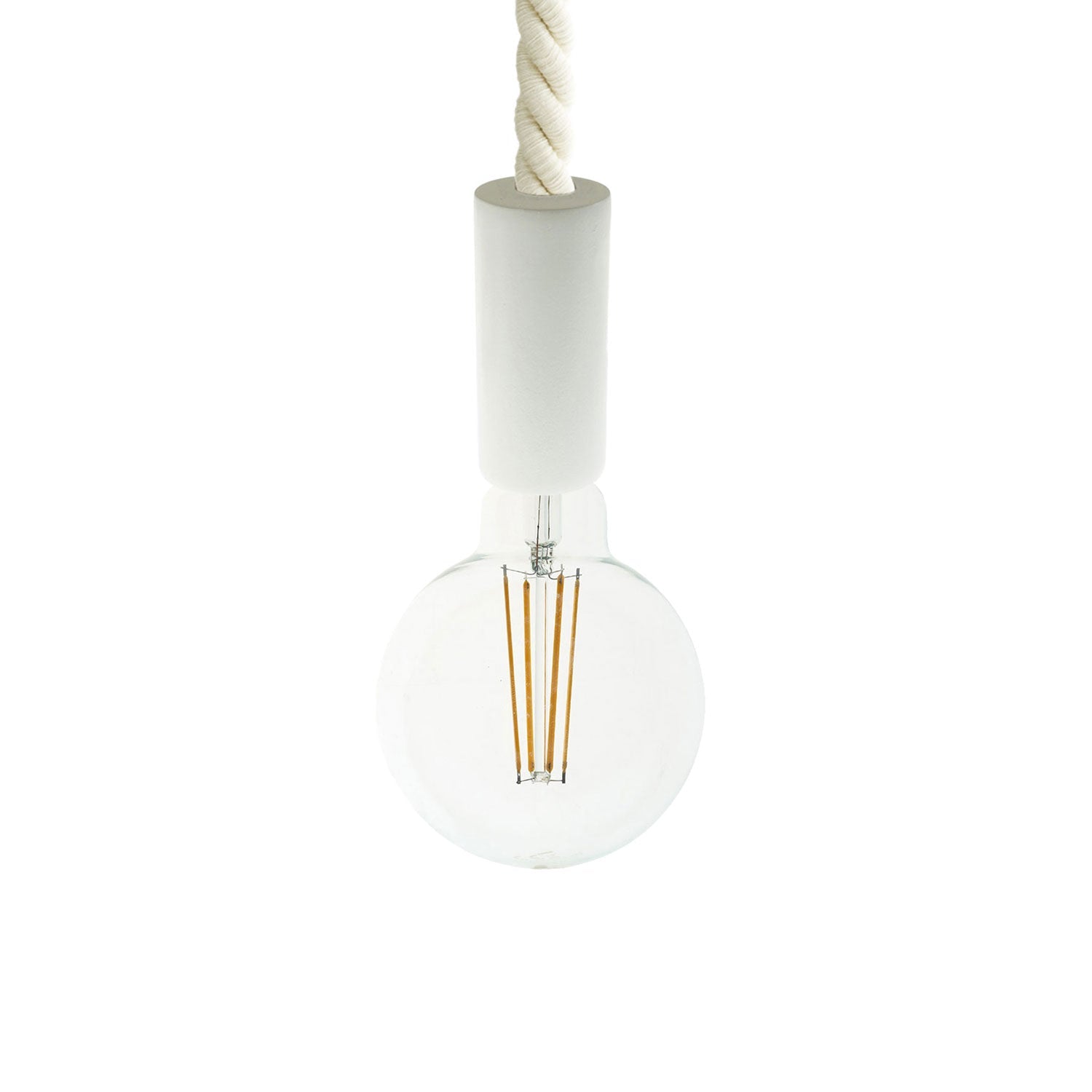 Lampada a sospensione completa di cordone nautico 2XL 24 mm con finiture in legno verniciato - Bianco - Creative Cables