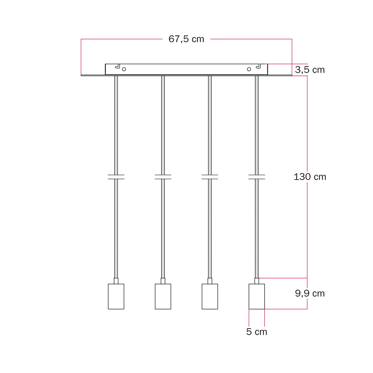 Lampada a sospensione con 4 faretti GU10 Bispot - Nero - Creative Cables