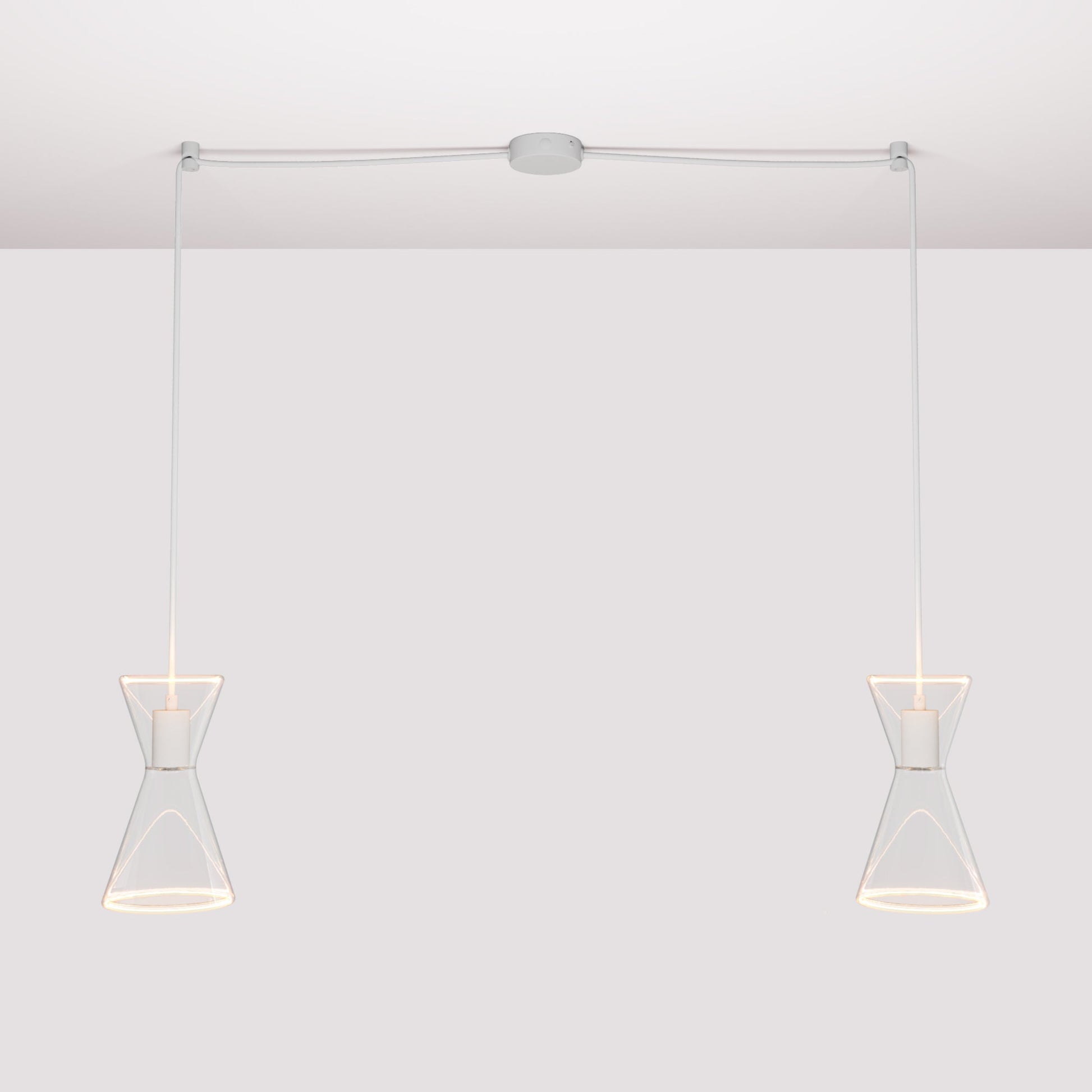 Lampada a sospensione con due cadute con Ghost Doppio cono - Bianco opaco - Creative Cables