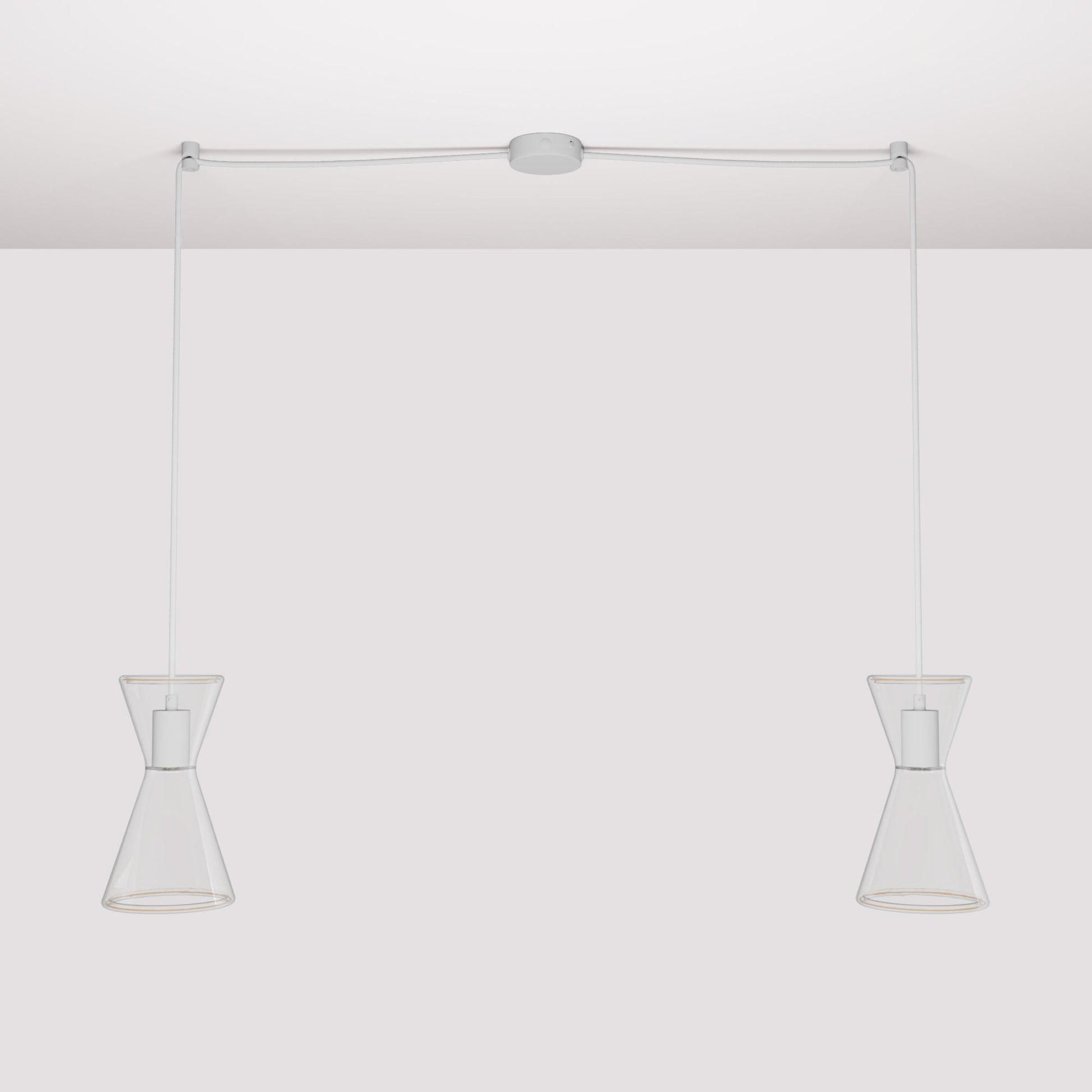 Lampada a sospensione con due cadute con Ghost Doppio cono - Bianco opaco - Creative Cables