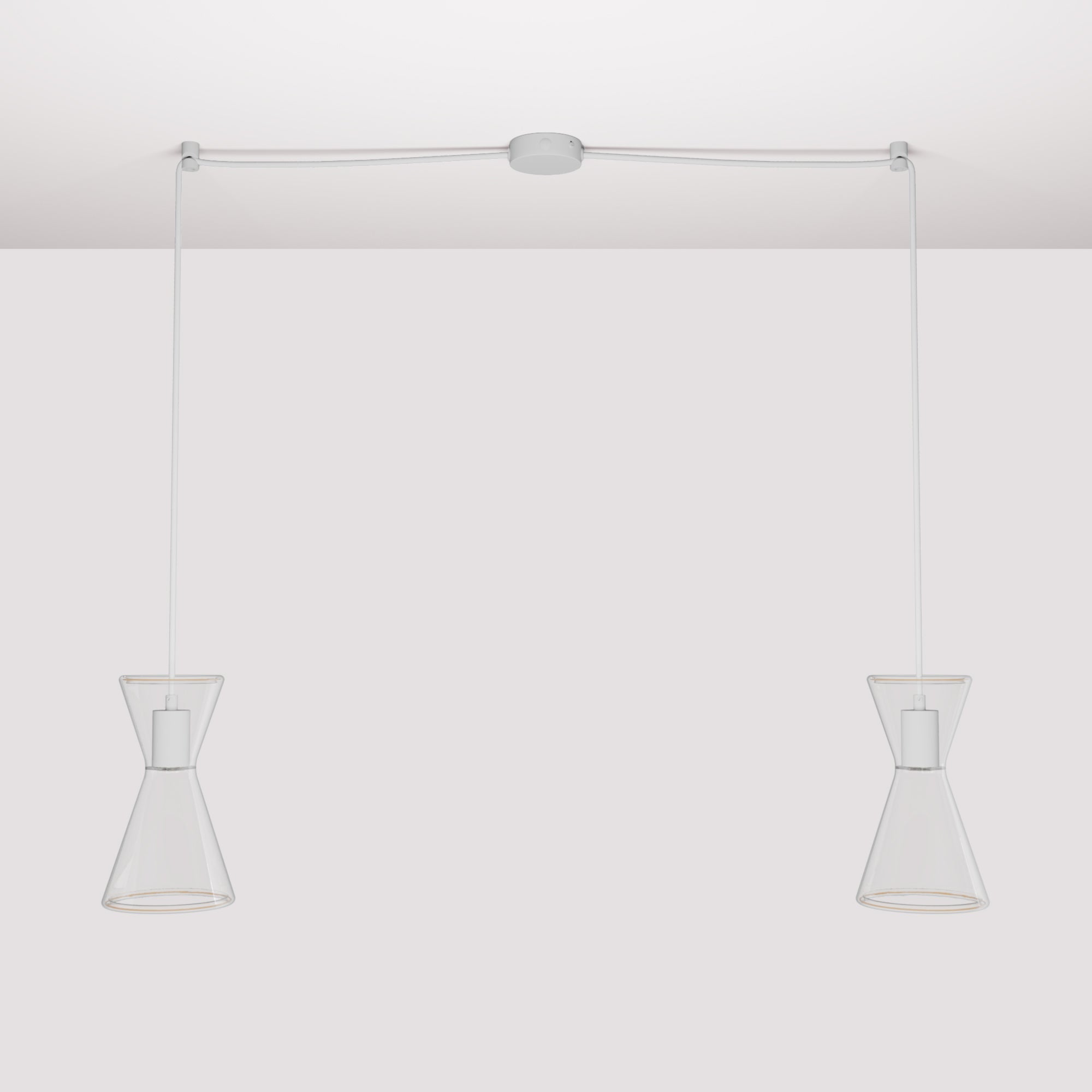 Lampada a sospensione con due cadute con Ghost Doppio cono - Bianco opaco - Creative Cables